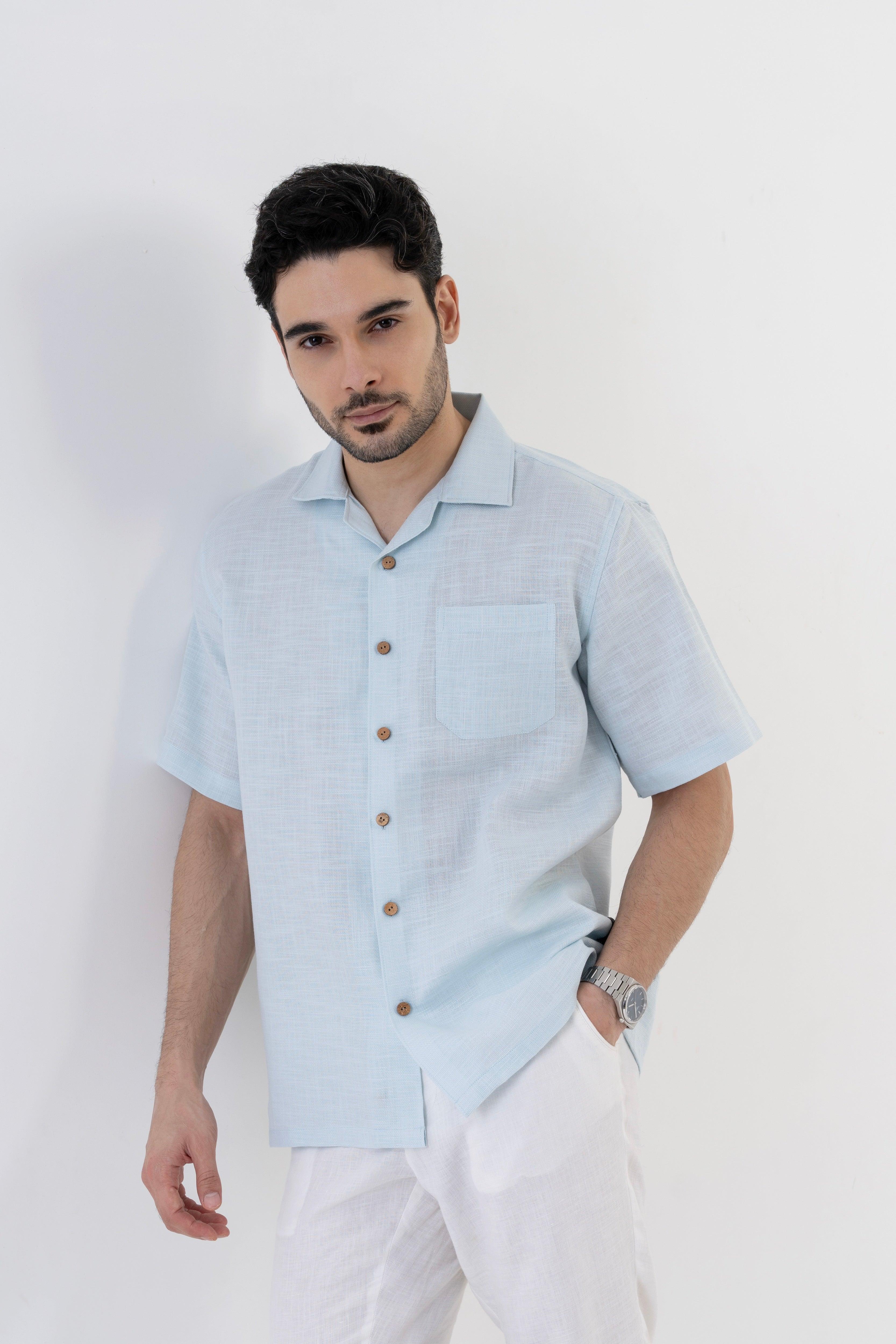 AirKnit Cuban Collar Shirt in Baby Blue