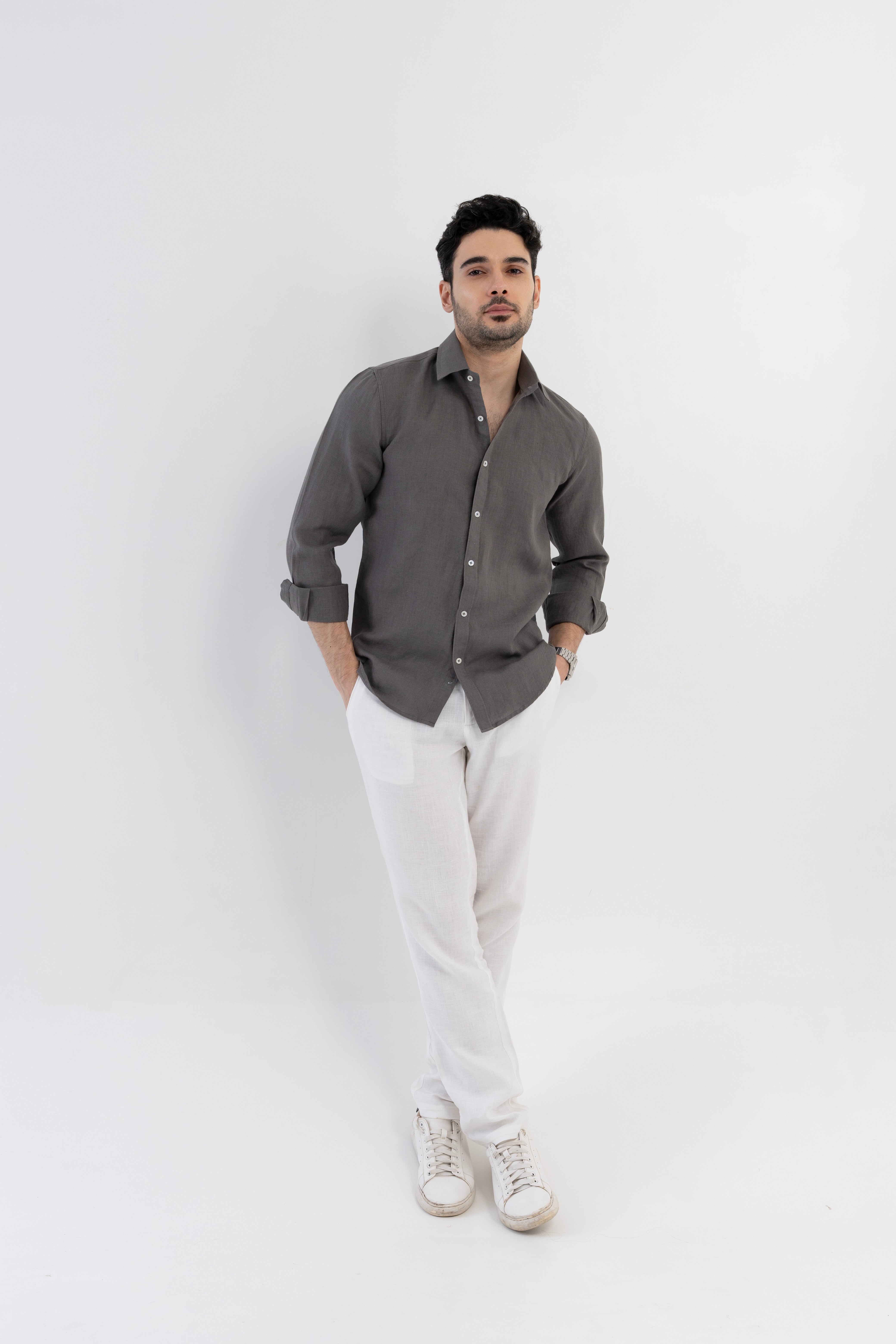 100% Linen Soft Touch Charcoal Grey Shirt