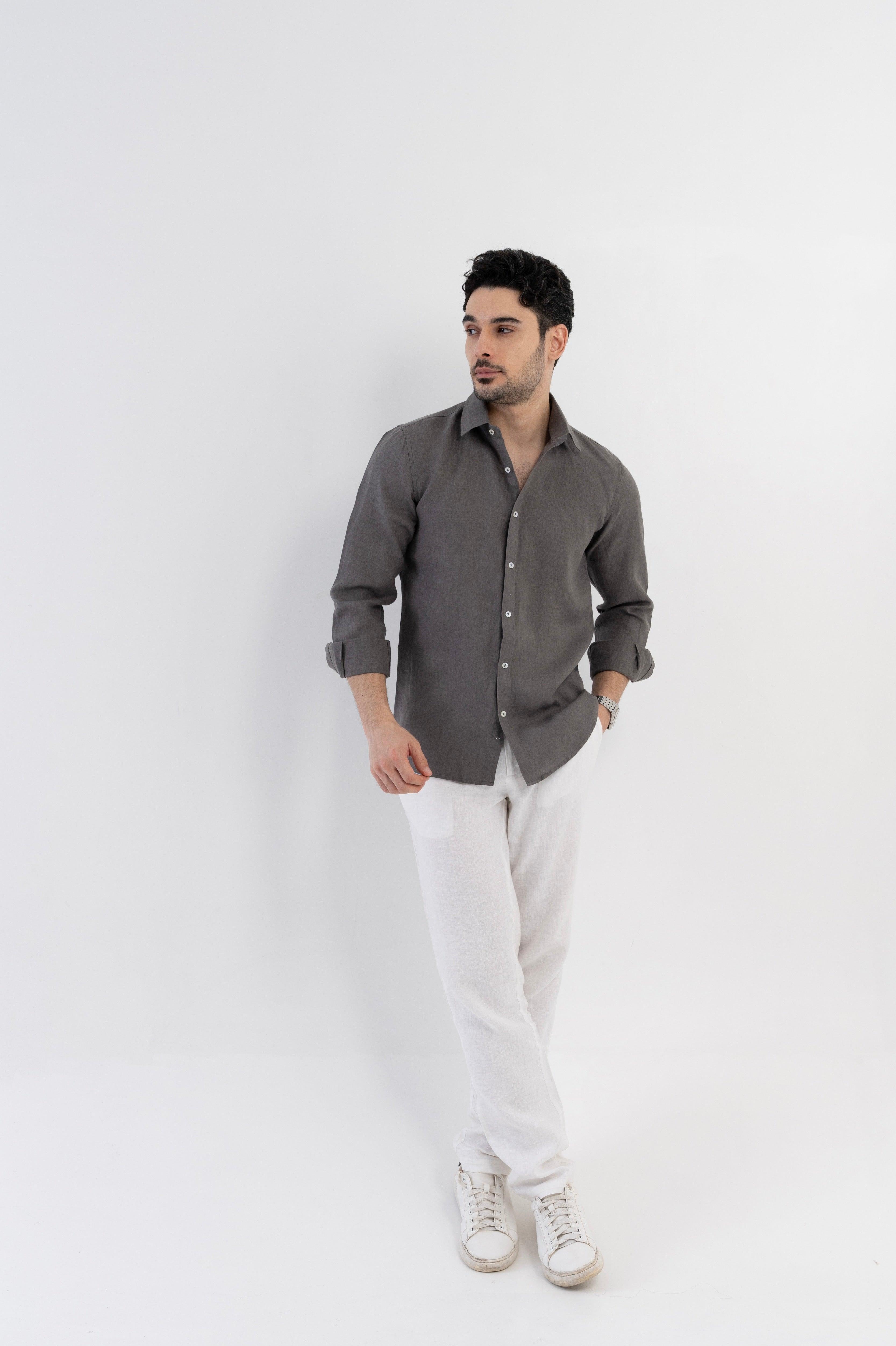 100% Linen Soft Touch Charcoal Grey Shirt