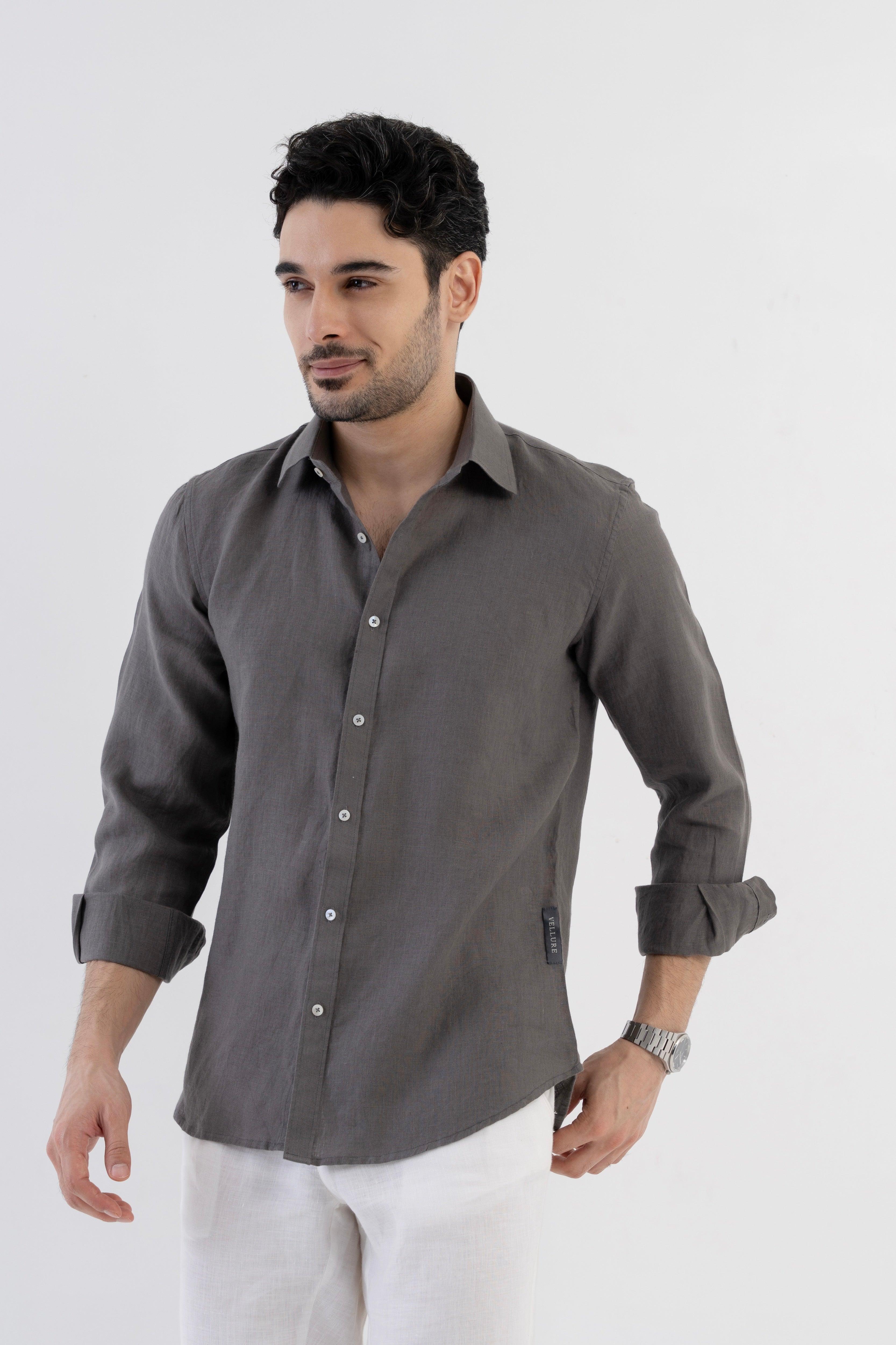 100% Linen Soft Touch Charcoal Grey Shirt