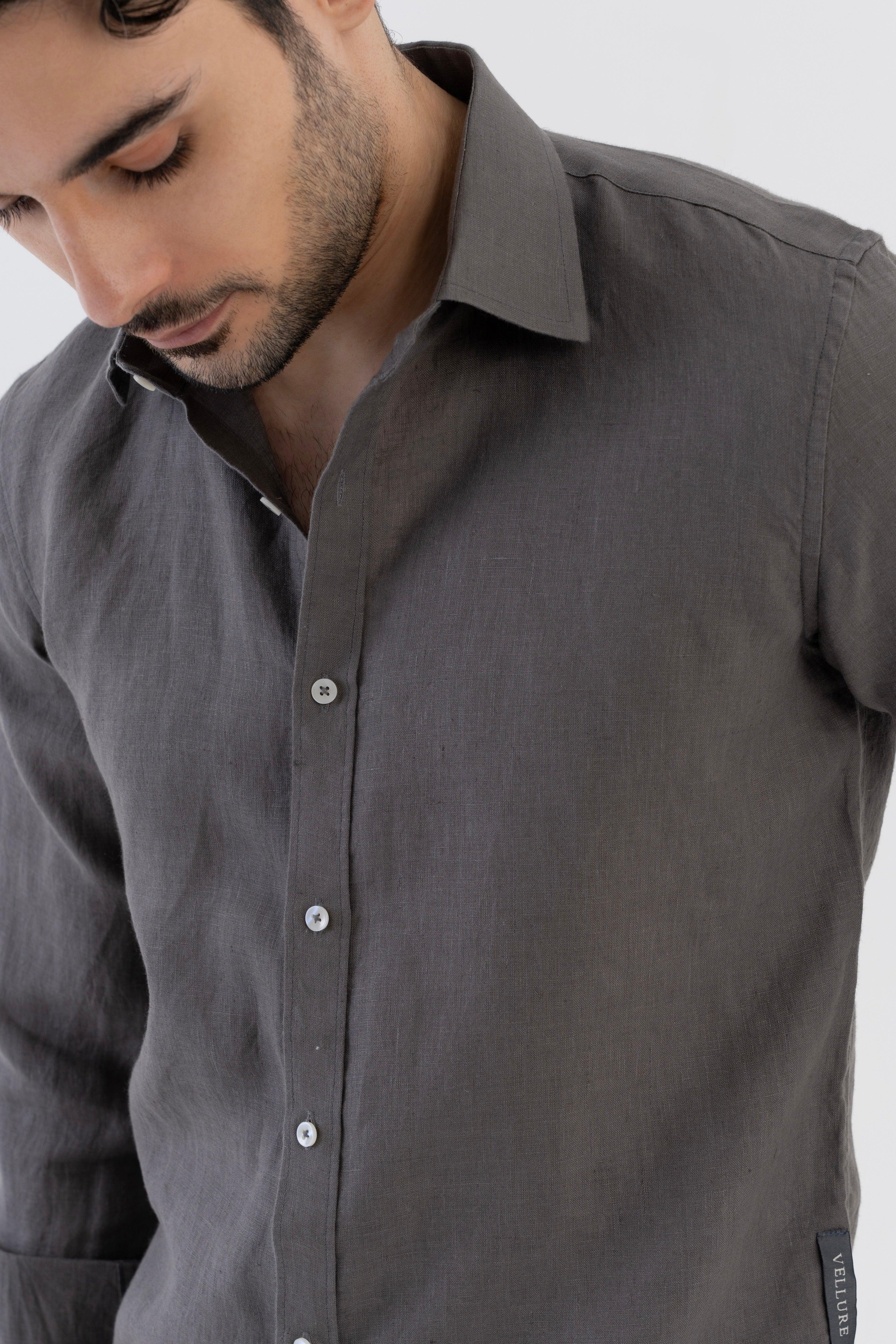 100% Linen Soft Touch Charcoal Grey Shirt