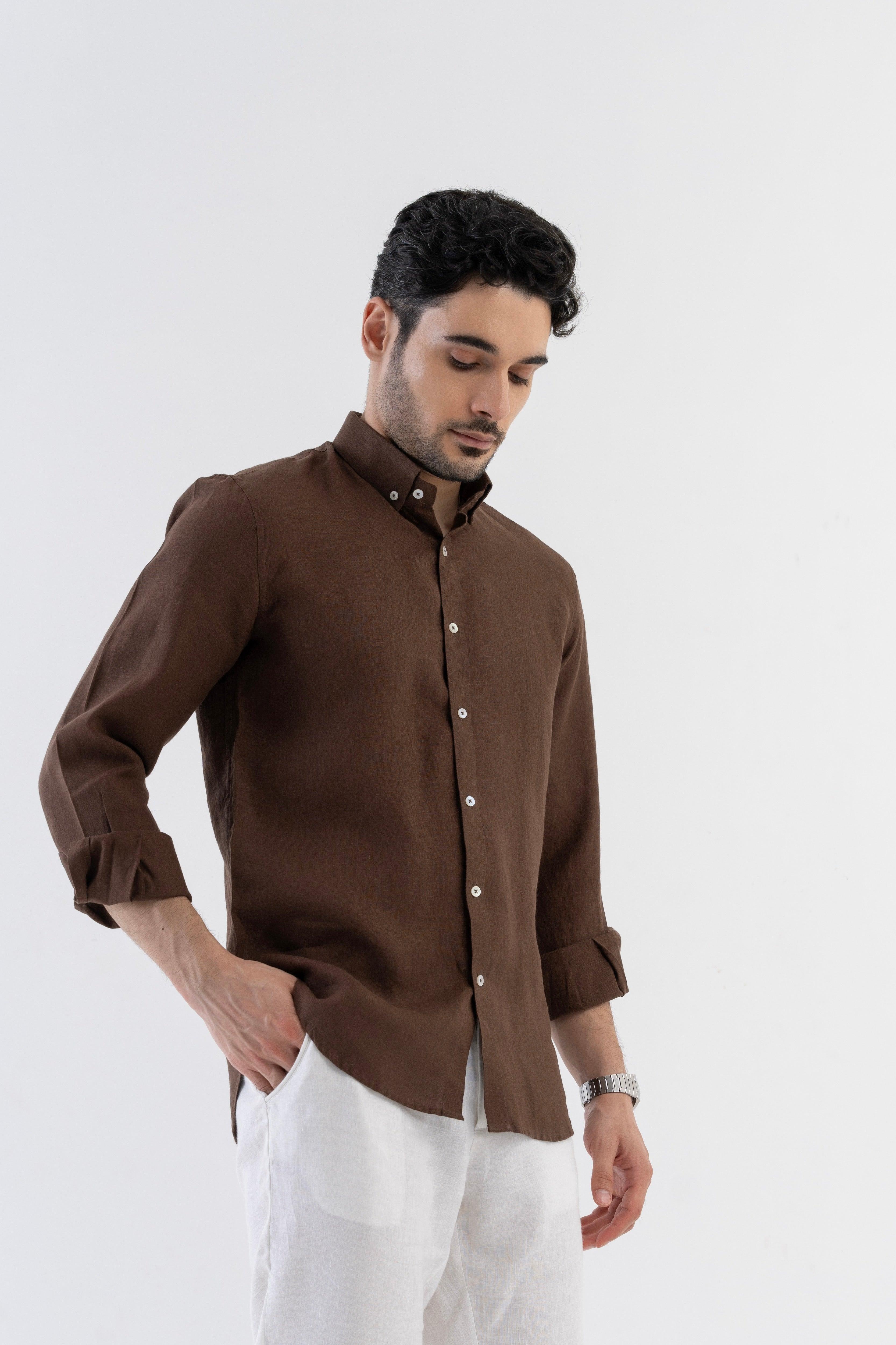 100% Linen Soft Touch Pecan Brown Shirt