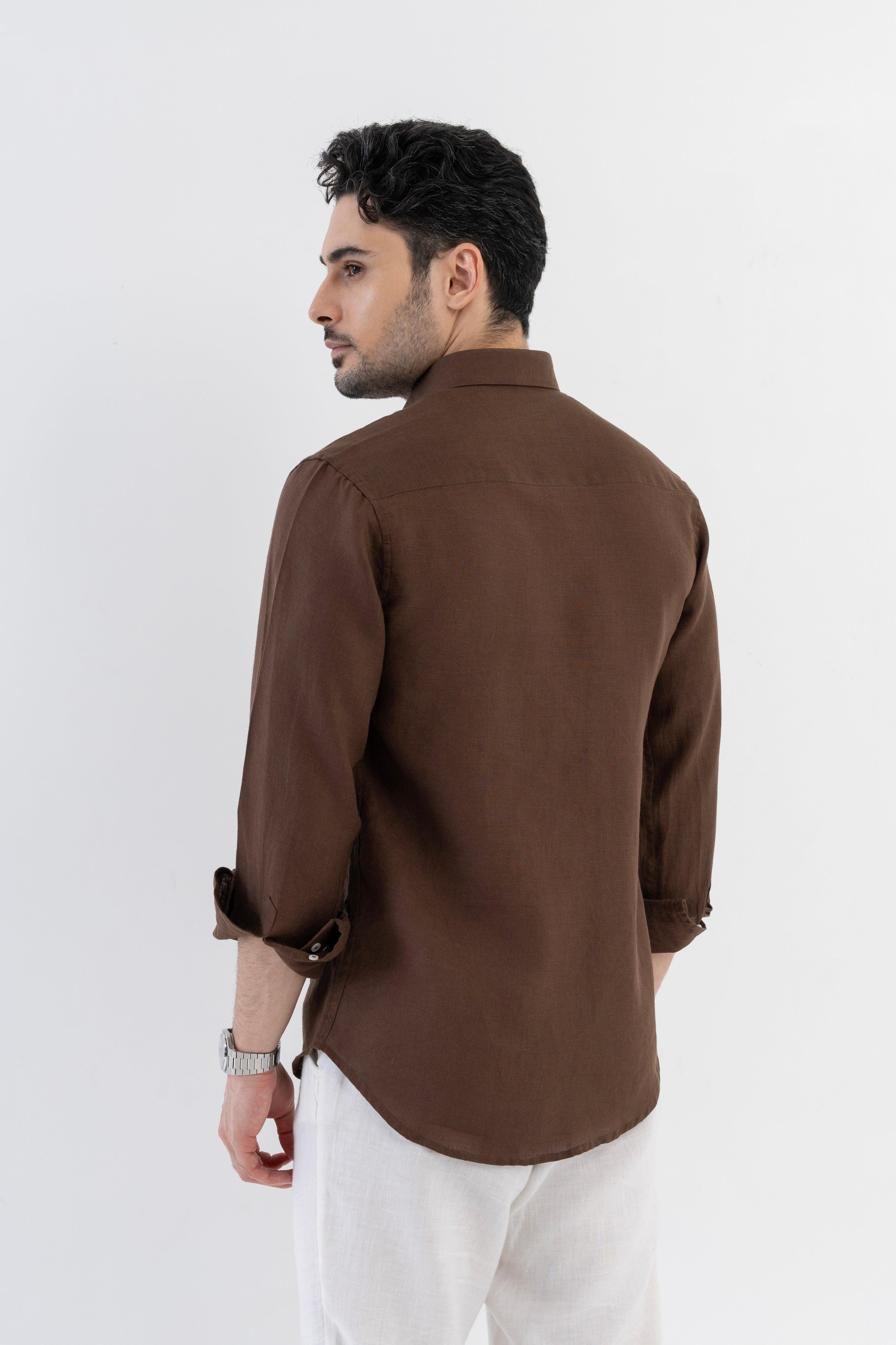 100% Linen Soft Touch Pecan Brown Shirt