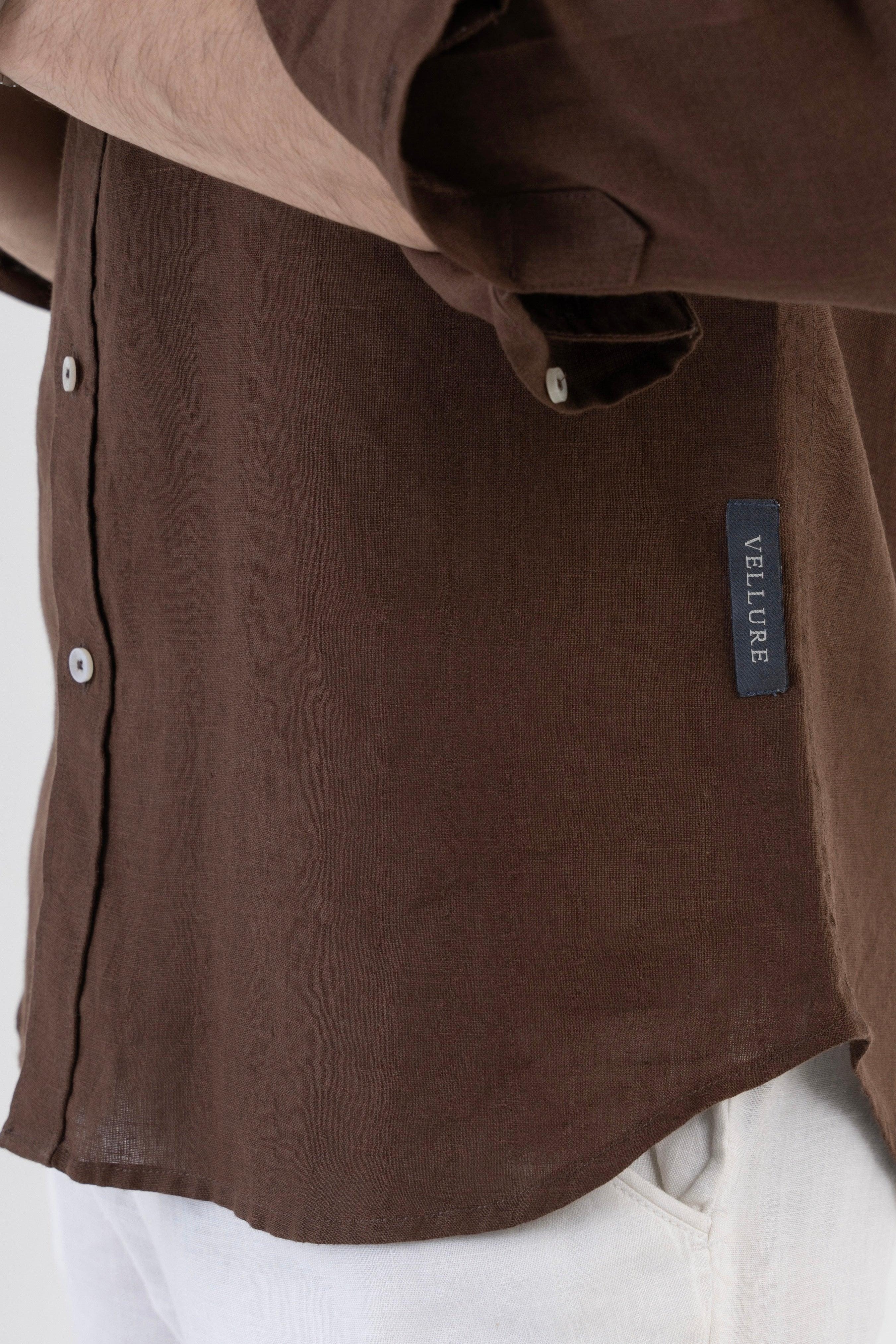 100% Linen Soft Touch Pecan Brown Shirt