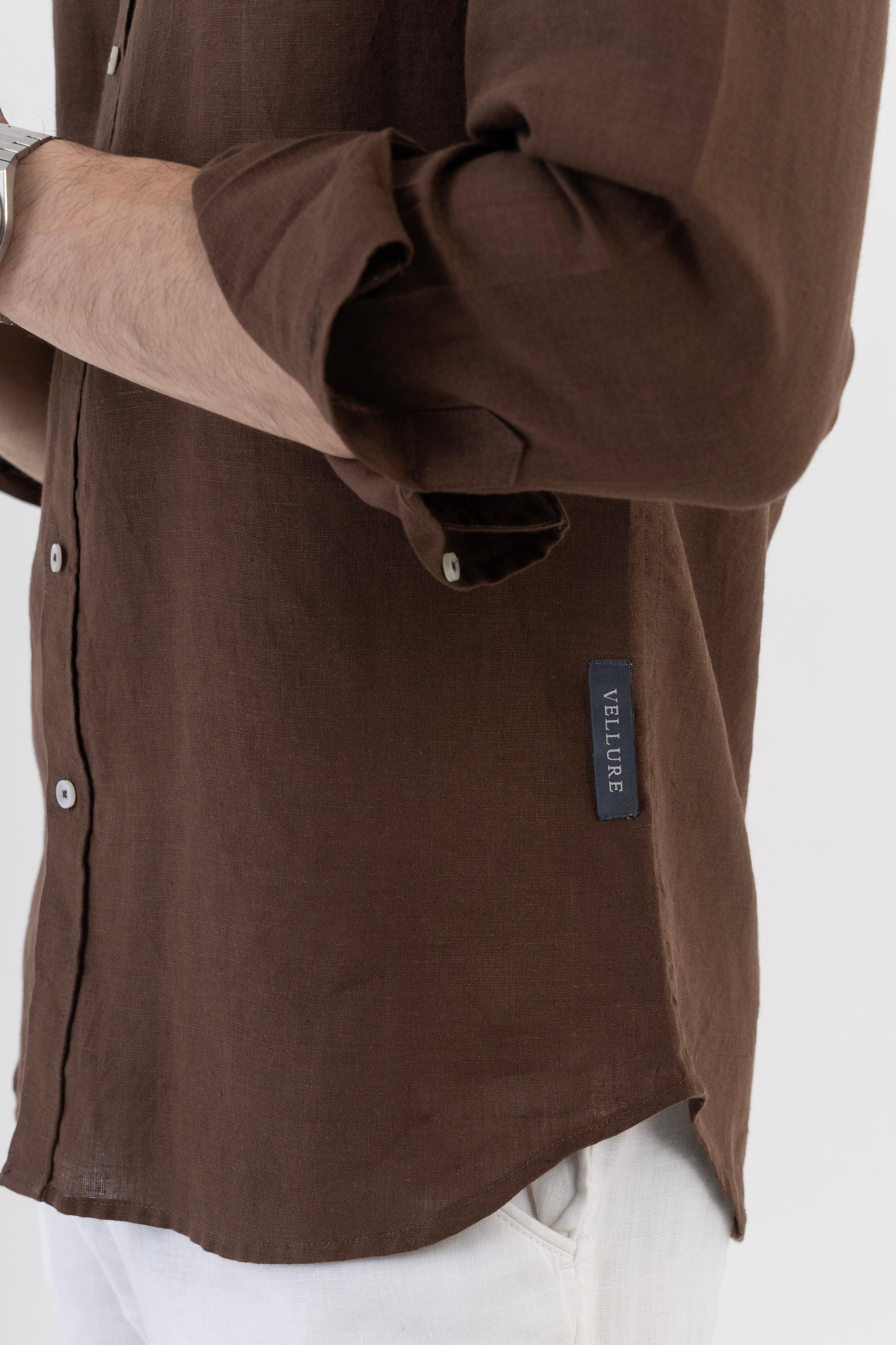 100% Linen Soft Touch Pecan Brown Shirt