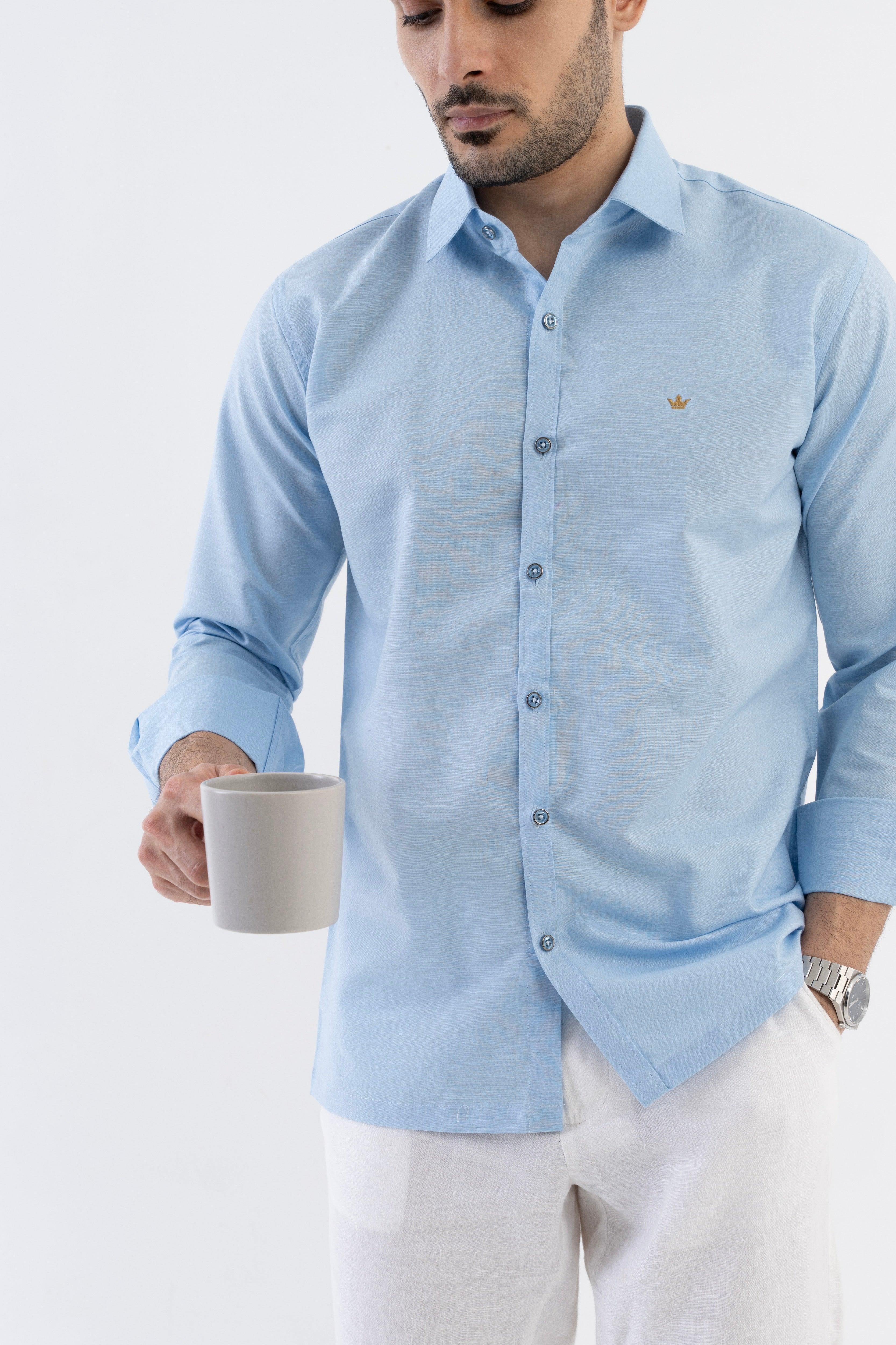 Conquest Baby Blue Linen Blend Shirt