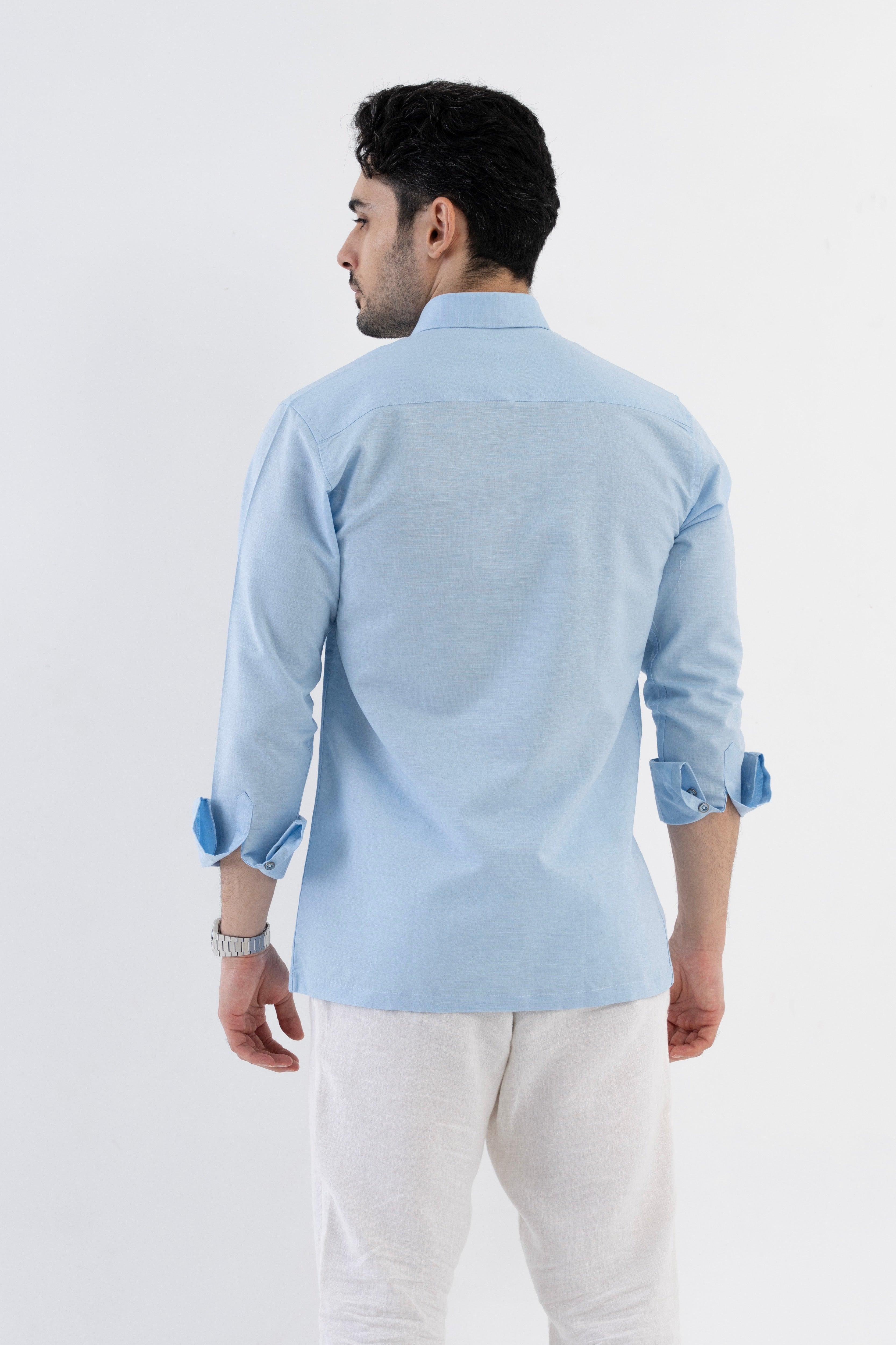 Conquest Baby Blue Linen Blend Shirt