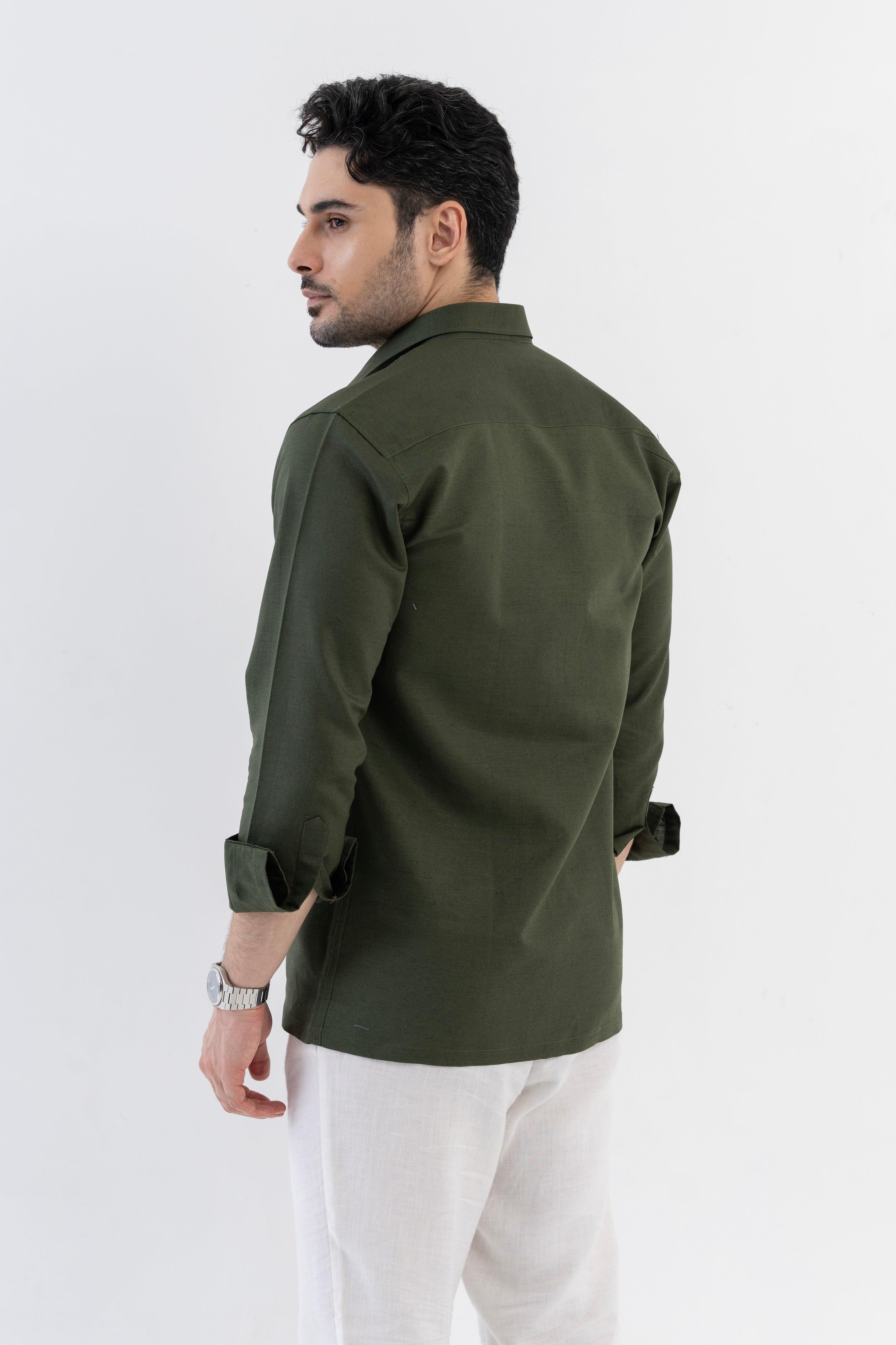 Conquest Olive Green Linen Blend Shirt