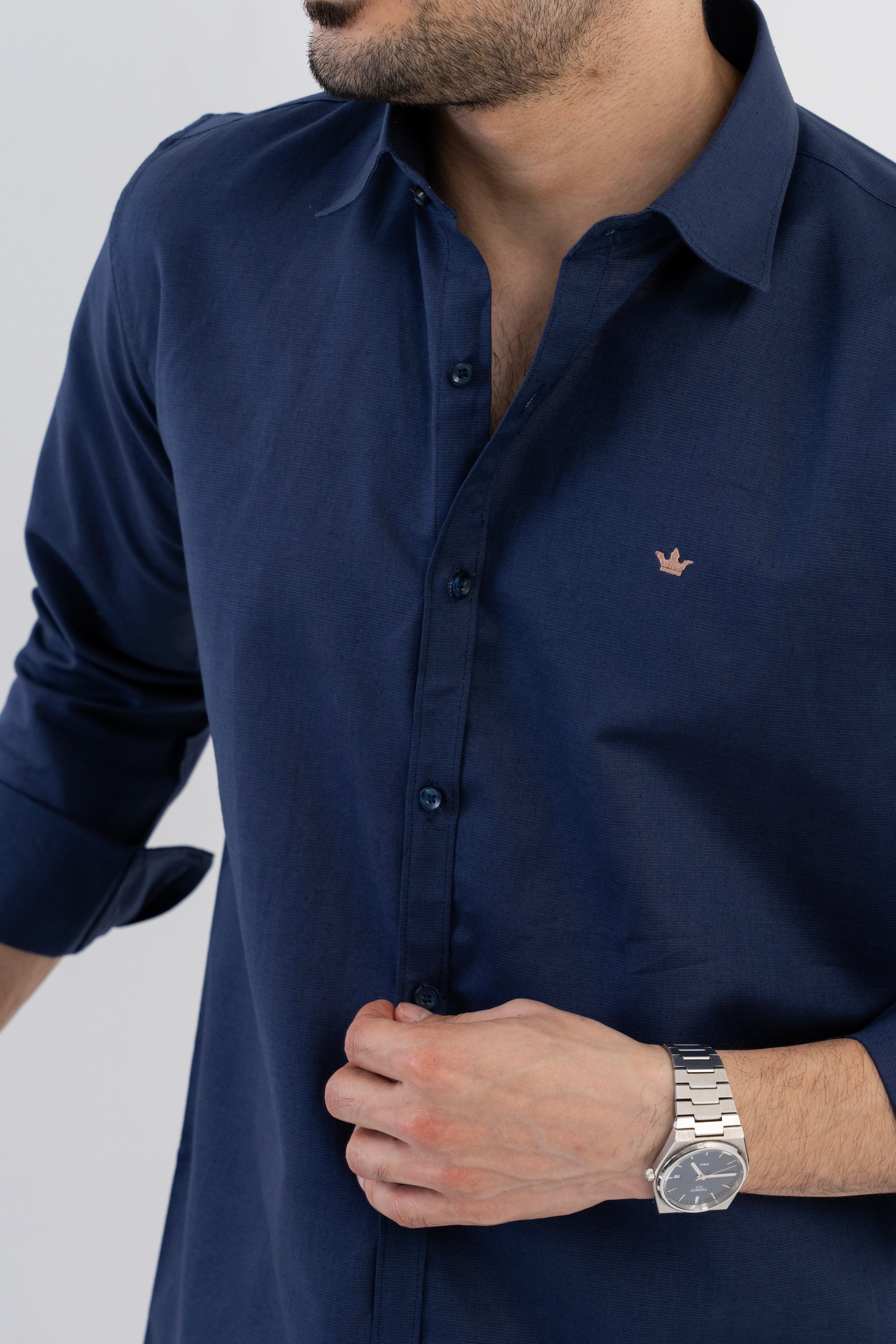 Conquest Navy Linen Blend Shirt