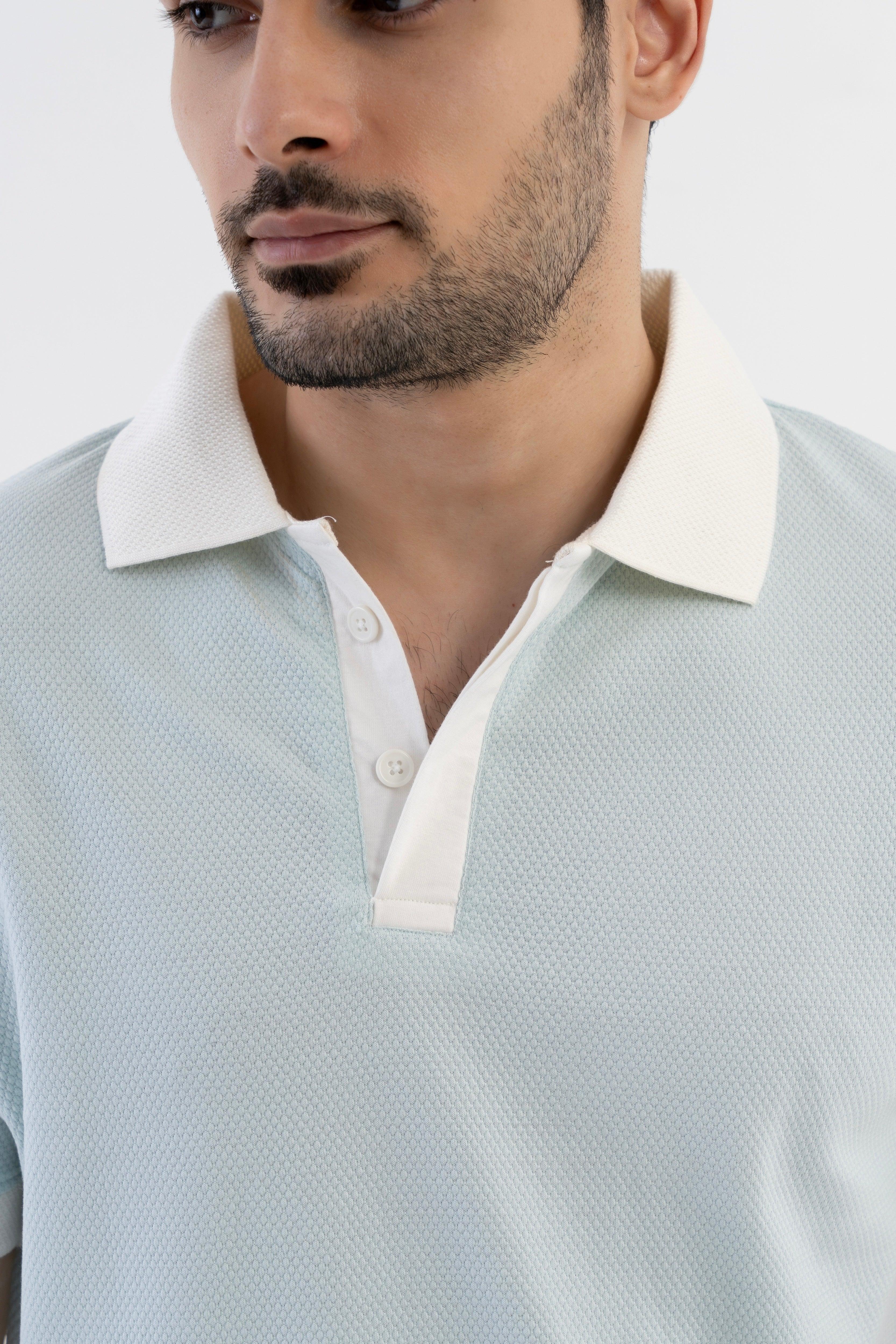 Textured Harmony Polo In Baby Blue