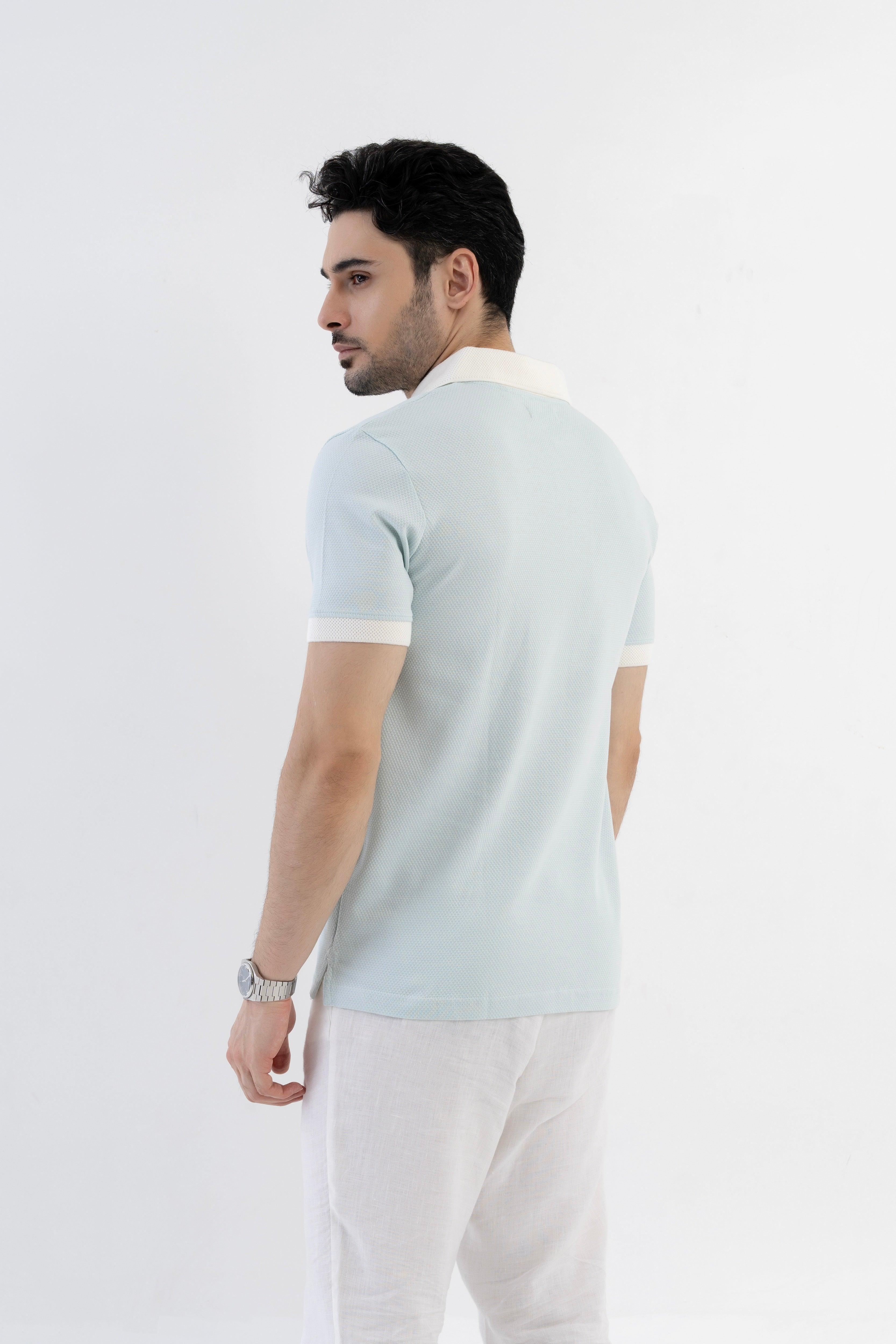 Textured Harmony Polo In Baby Blue