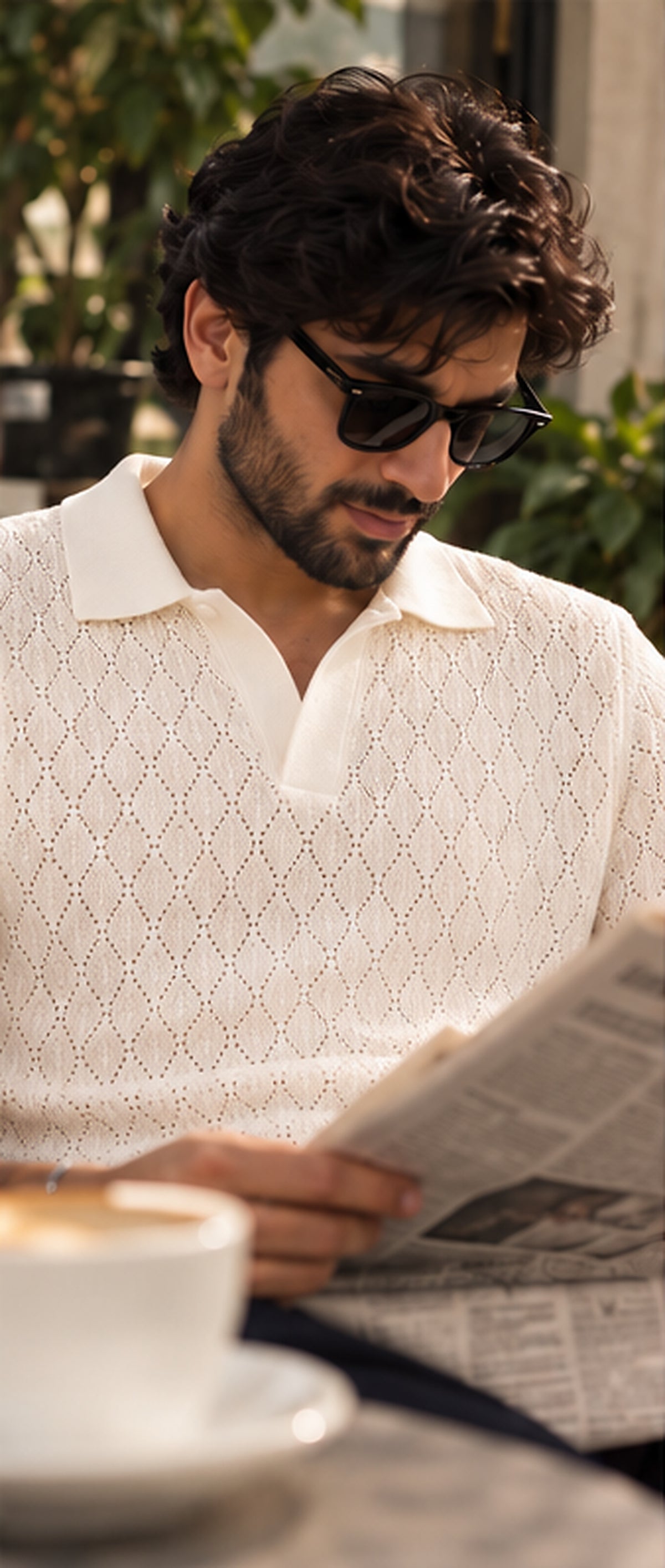 Milano Ivory White Pointelle Polo