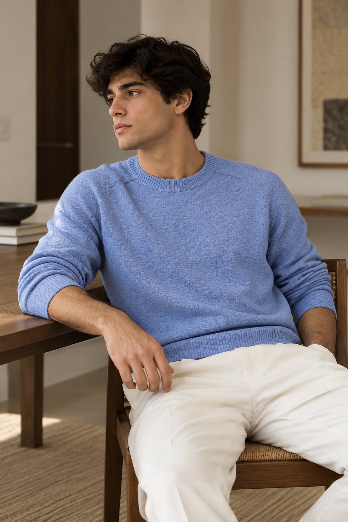 The Cortina Mélange Crewneck Knit in Cielo Blue