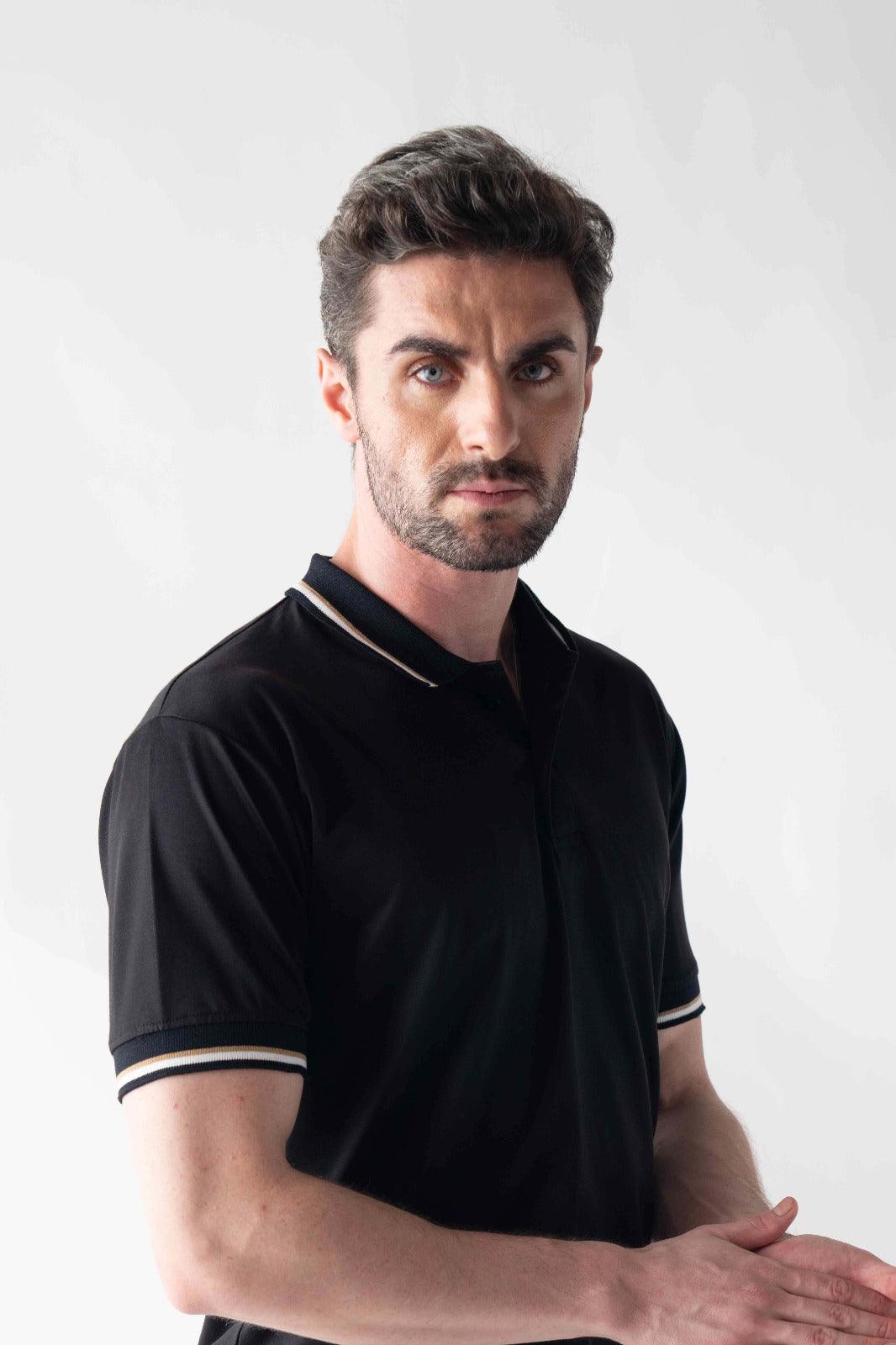 Tencel Stretch Polo in Jet Black