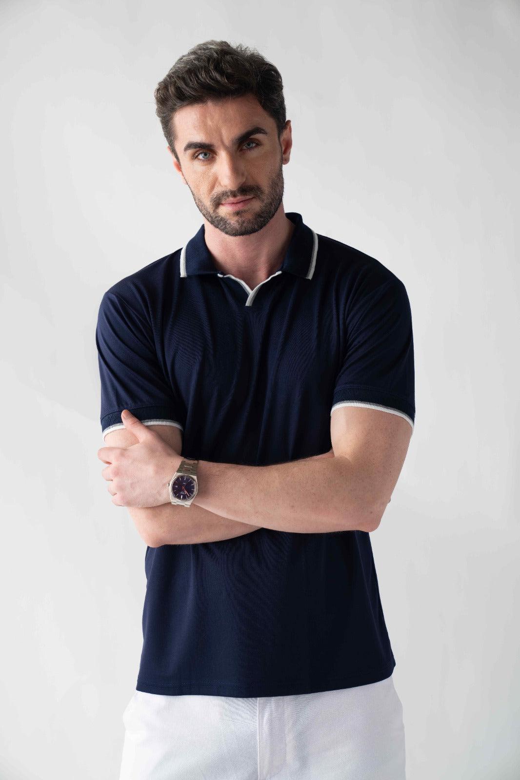 Tencel Stretch Polo in Deep Blue