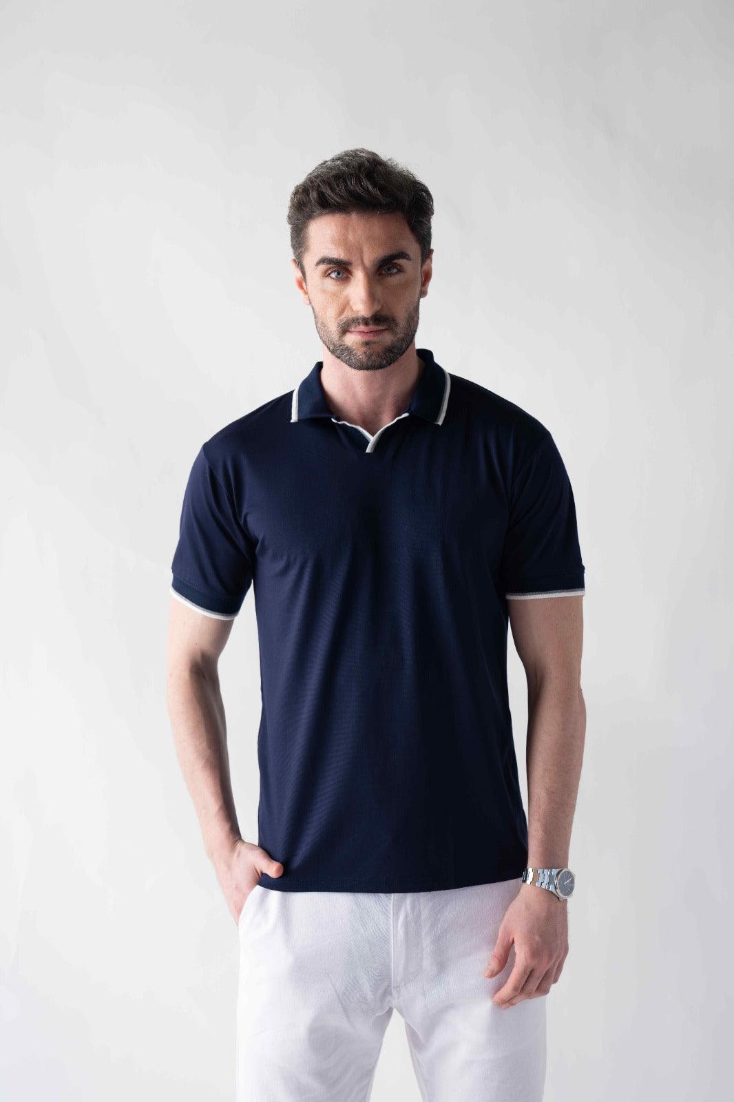 Tencel Stretch Polo in Deep Blue