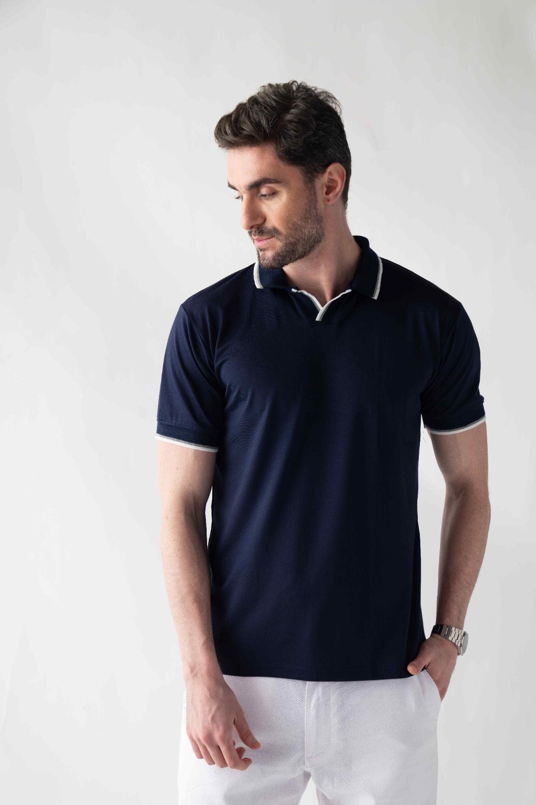 Tencel Stretch Polo in Deep Blue