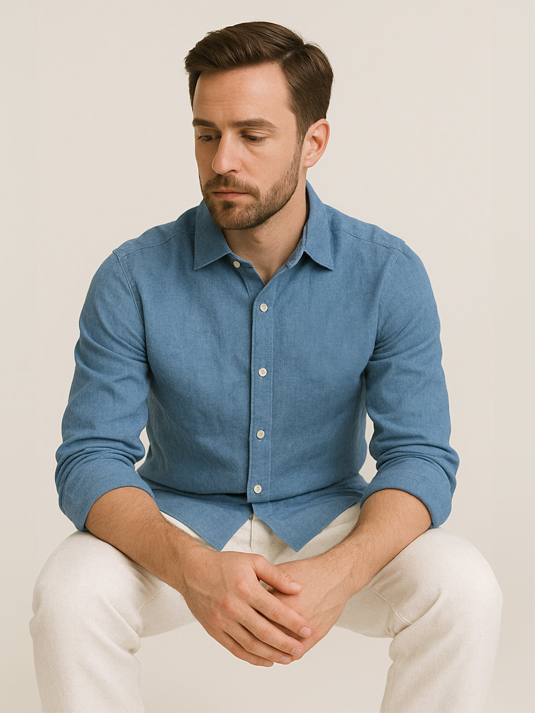 100% Linen Soft Touch Azure Blue Shirt