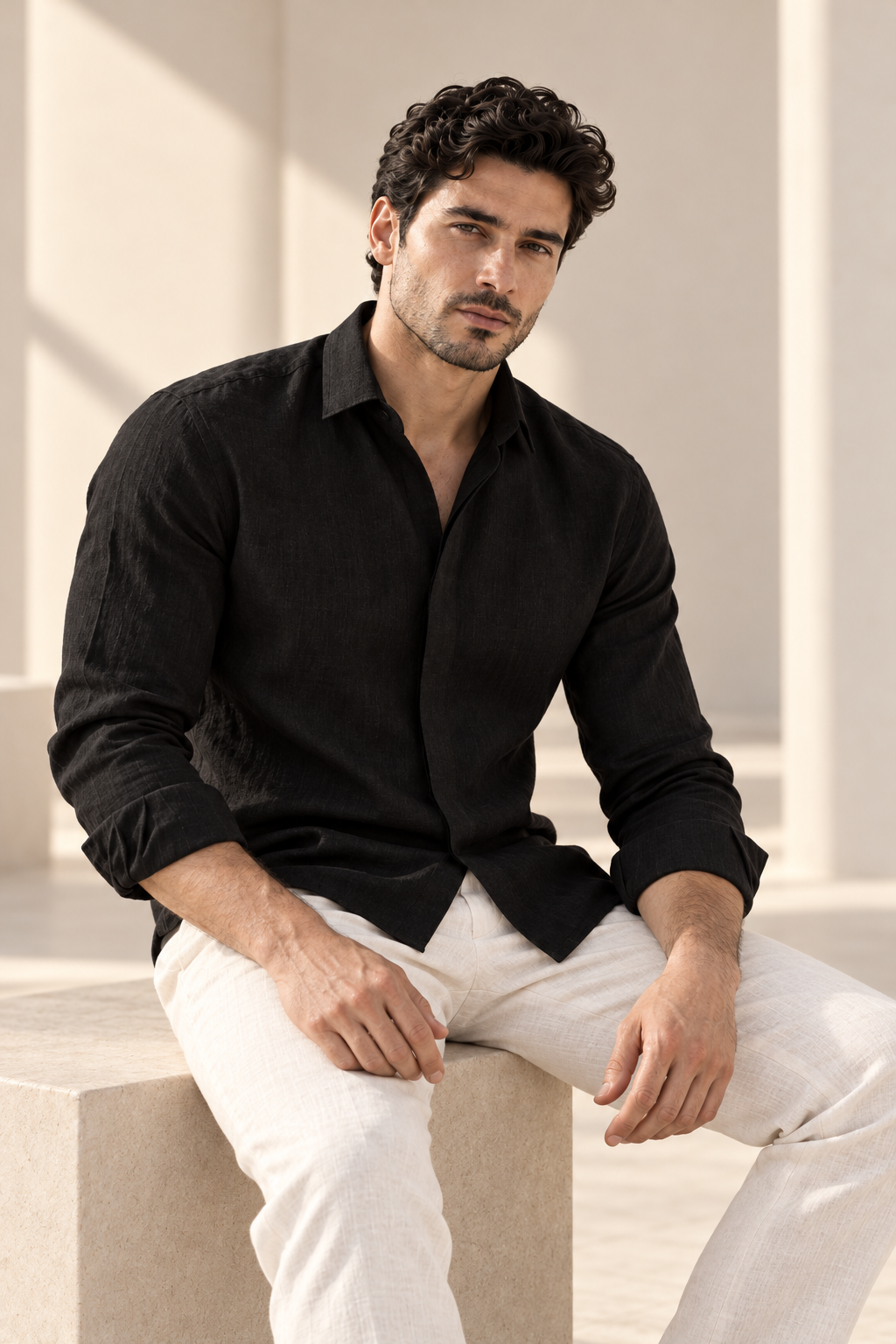 100% Linen Soft Touch Jet Black Shirt