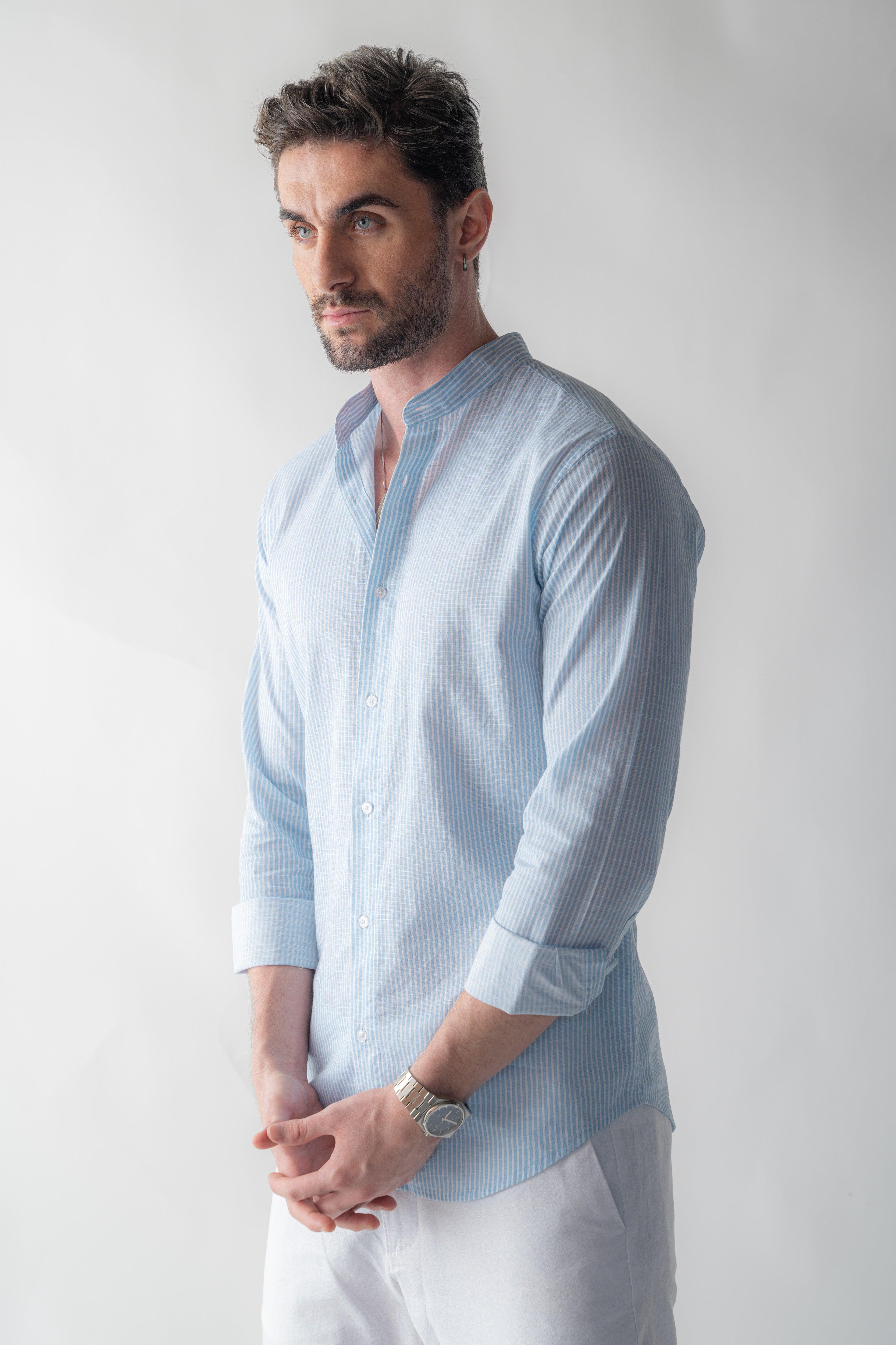 Pinstripe linen Amalfi Blue Shirt