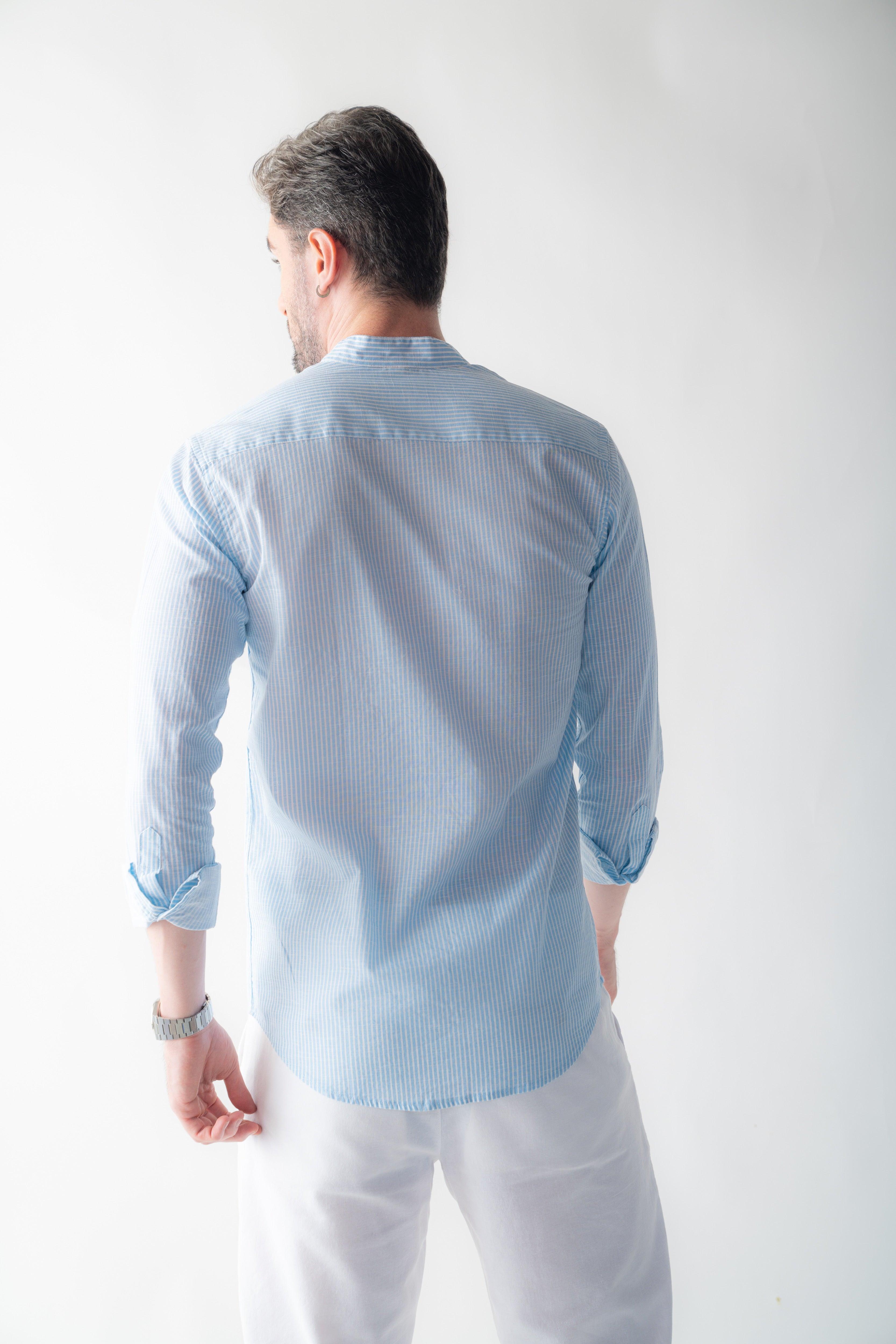 Pinstripe linen Amalfi Blue Shirt