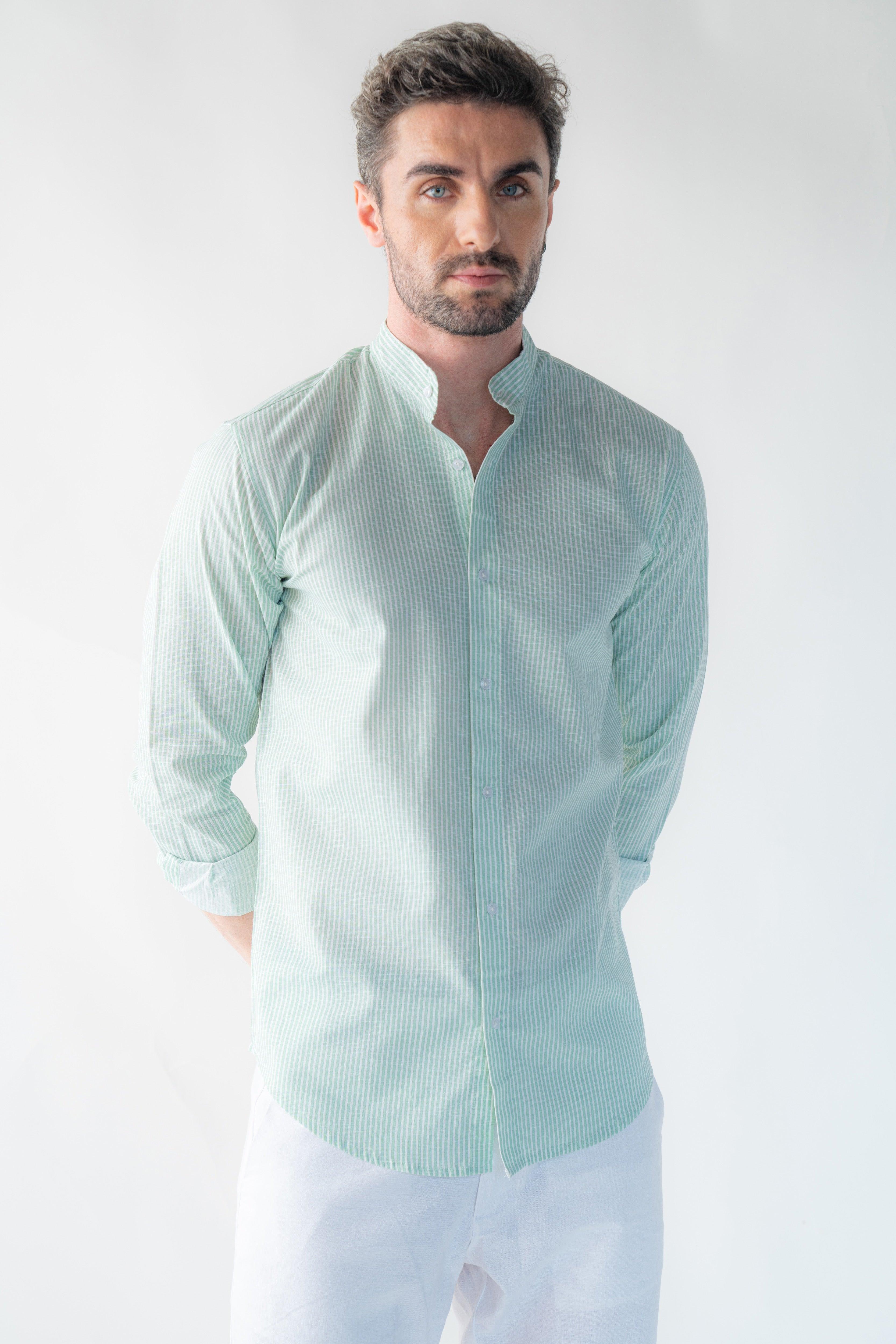 Pinstripe linen Bali green Shirt