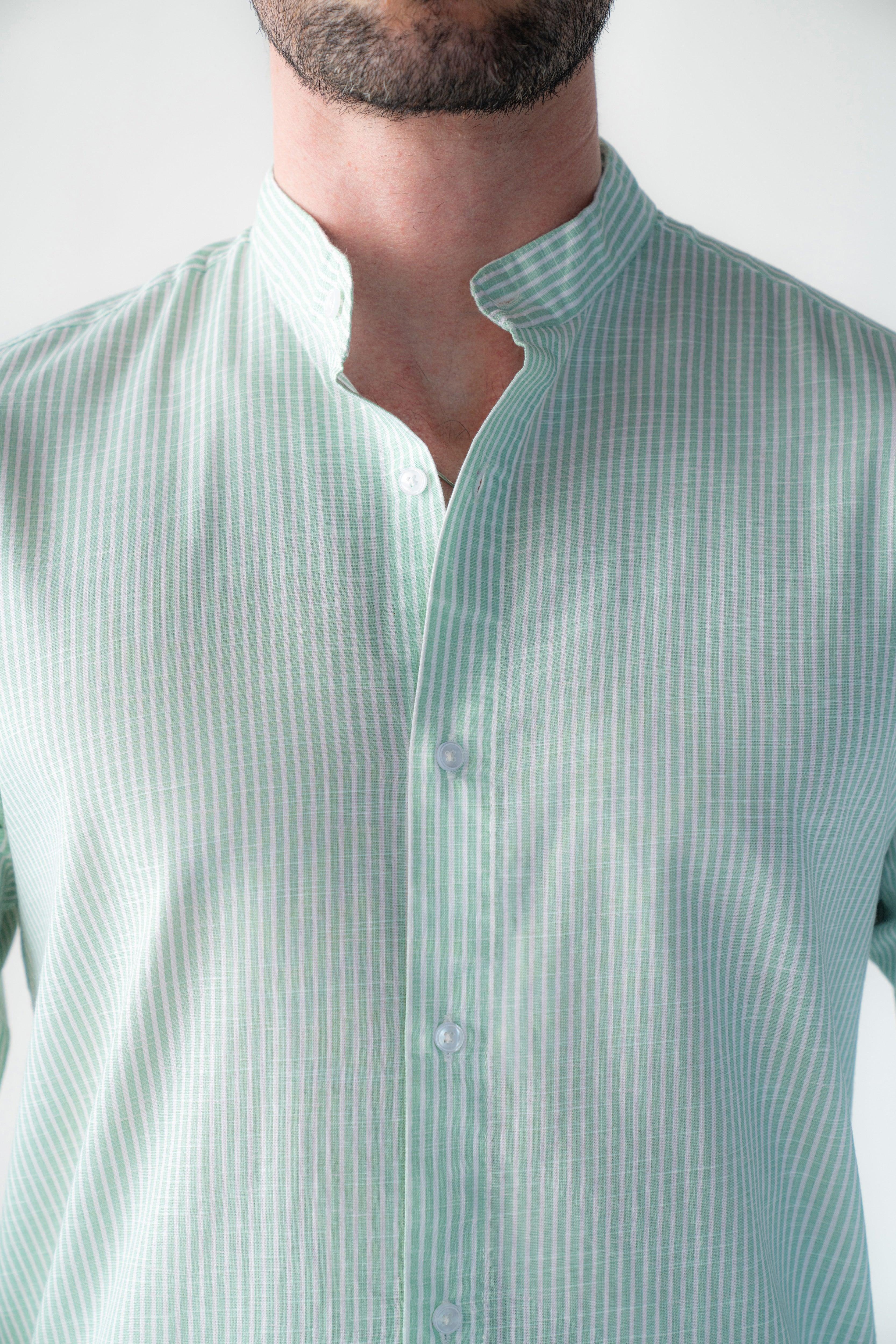 Pinstripe linen Bali green Shirt