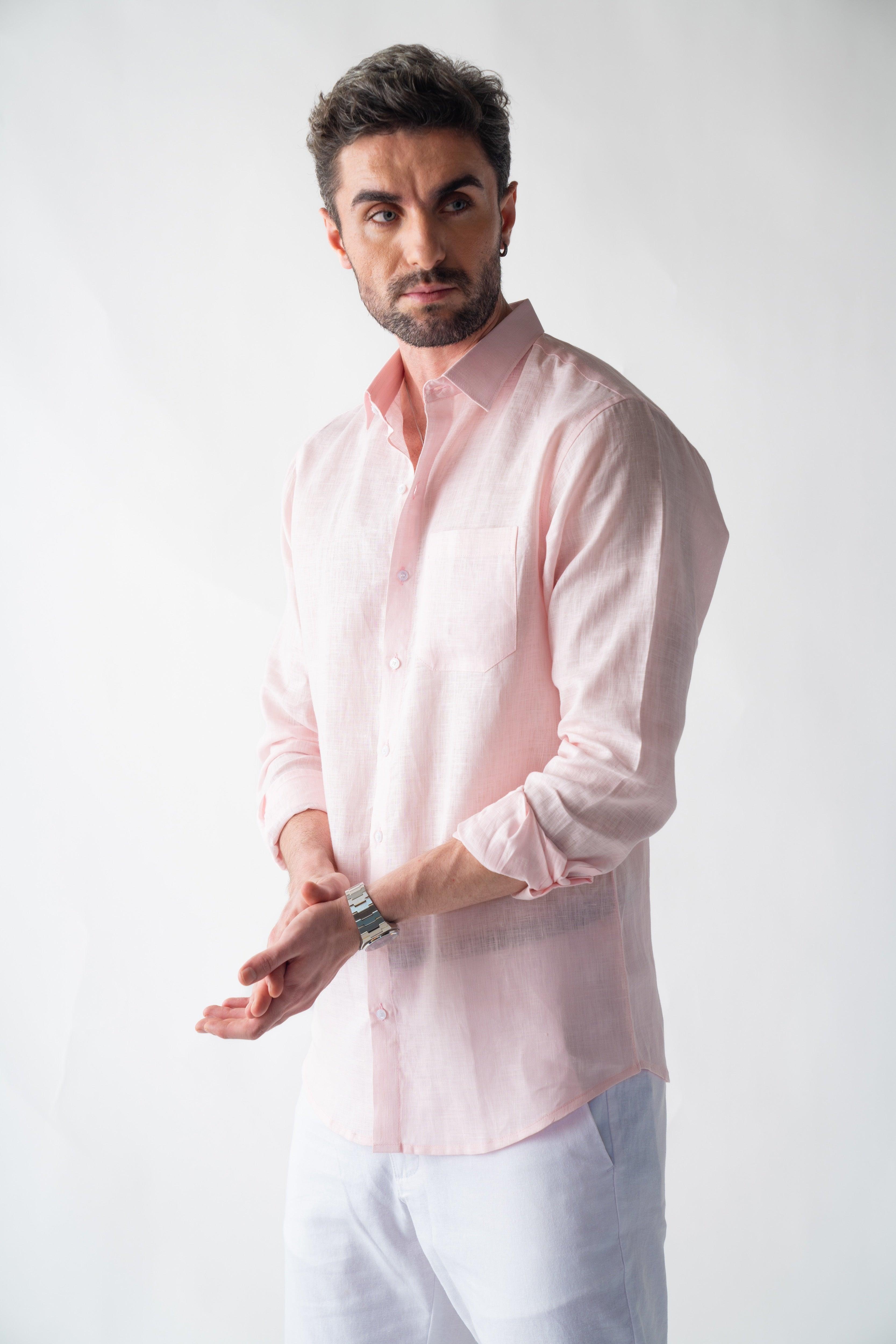 100% Linen Soft Touch Pearl Pink Shirt