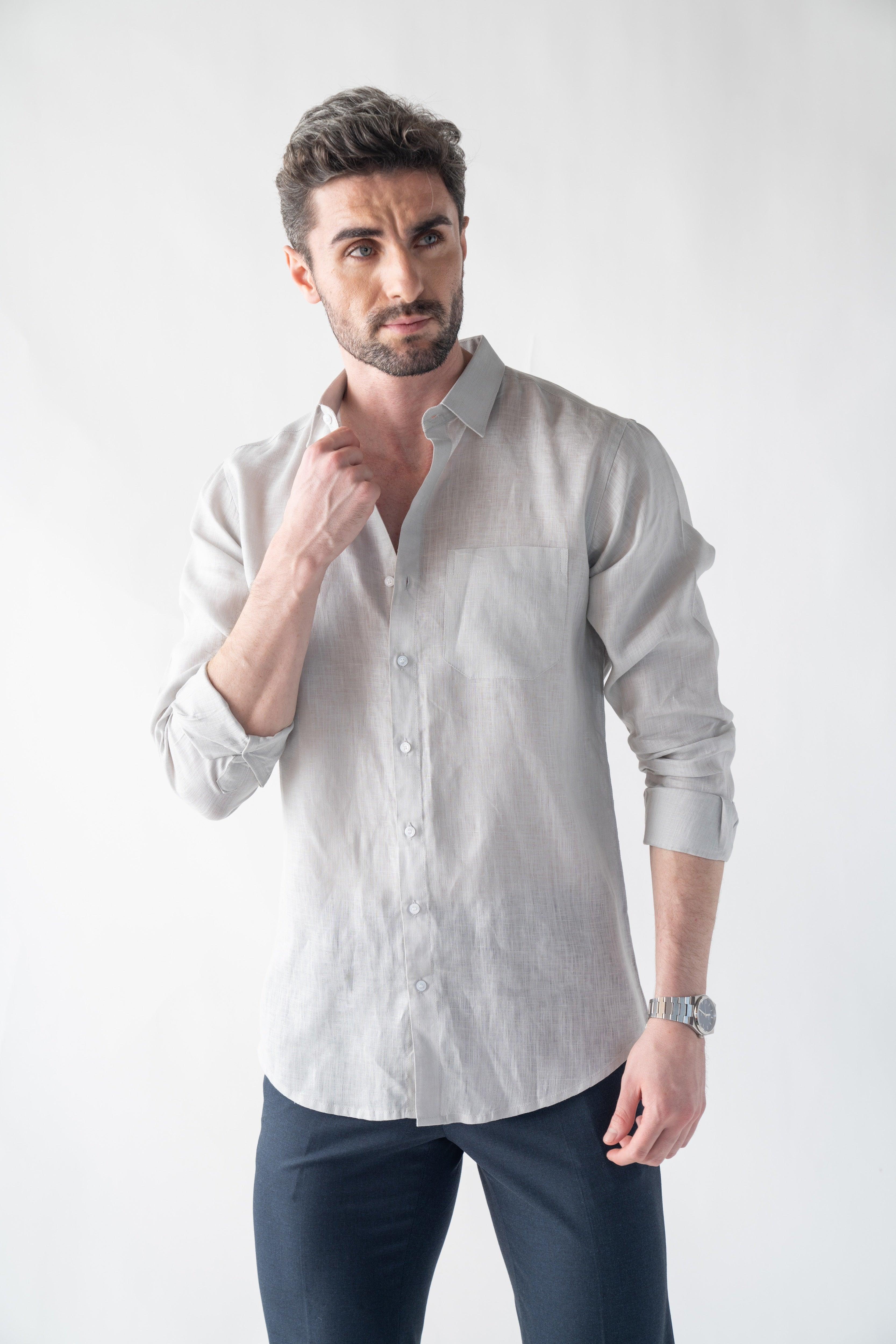 100% Linen Soft Touch Fog Grey Shirt