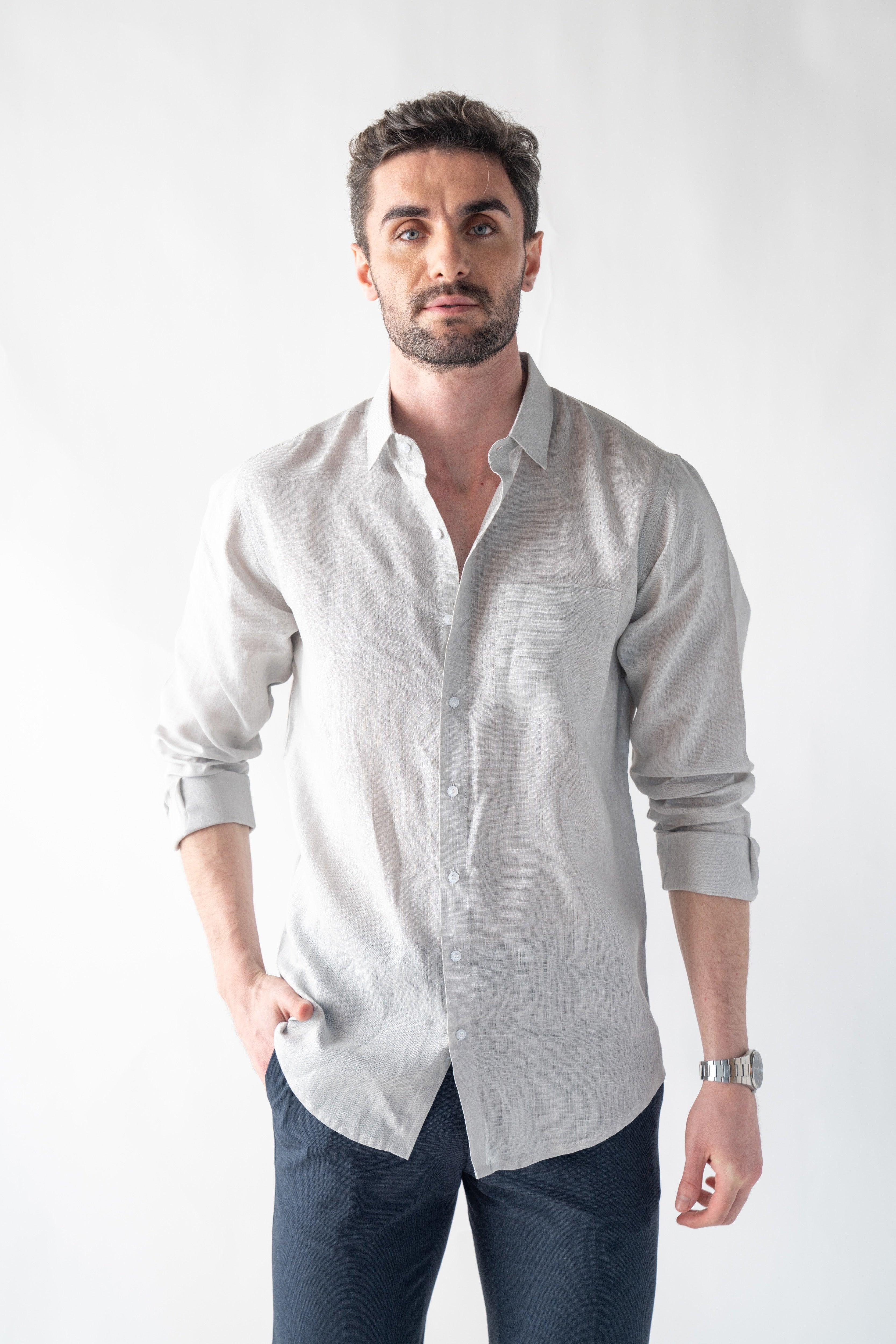 100% Linen Soft Touch Fog Grey Shirt