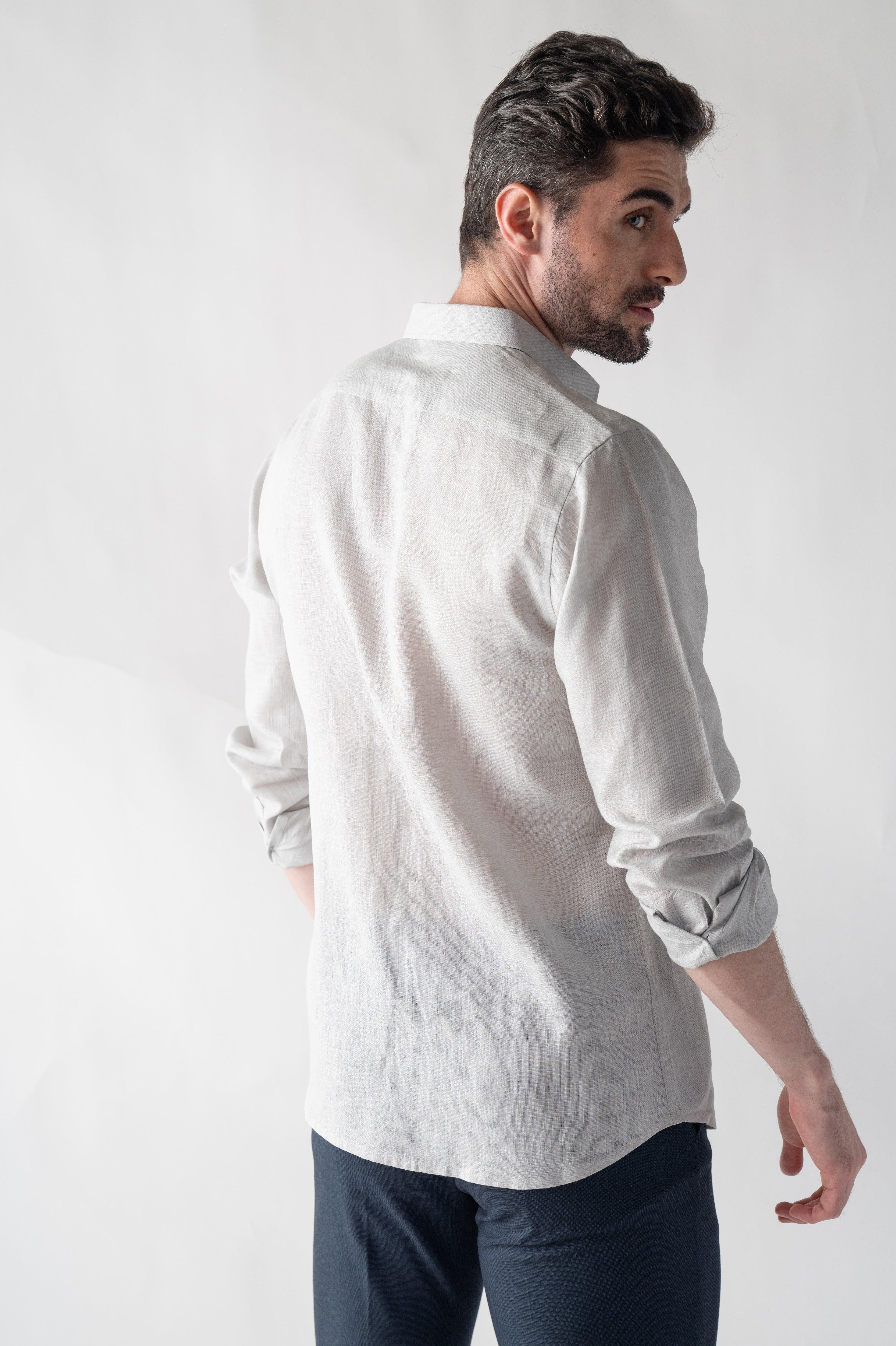 100% Linen Soft Touch Fog Grey Shirt