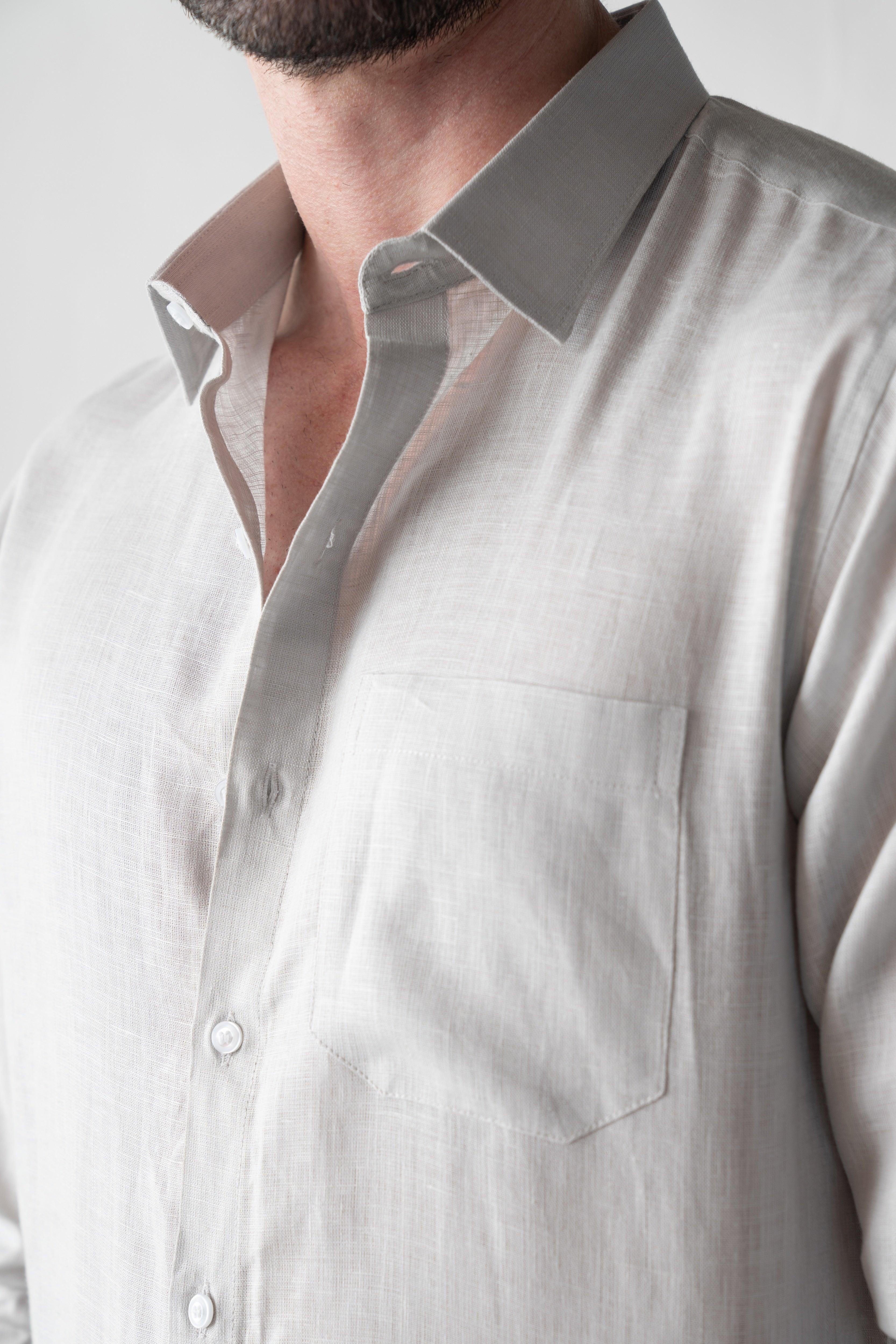 100% Linen Soft Touch Fog Grey Shirt