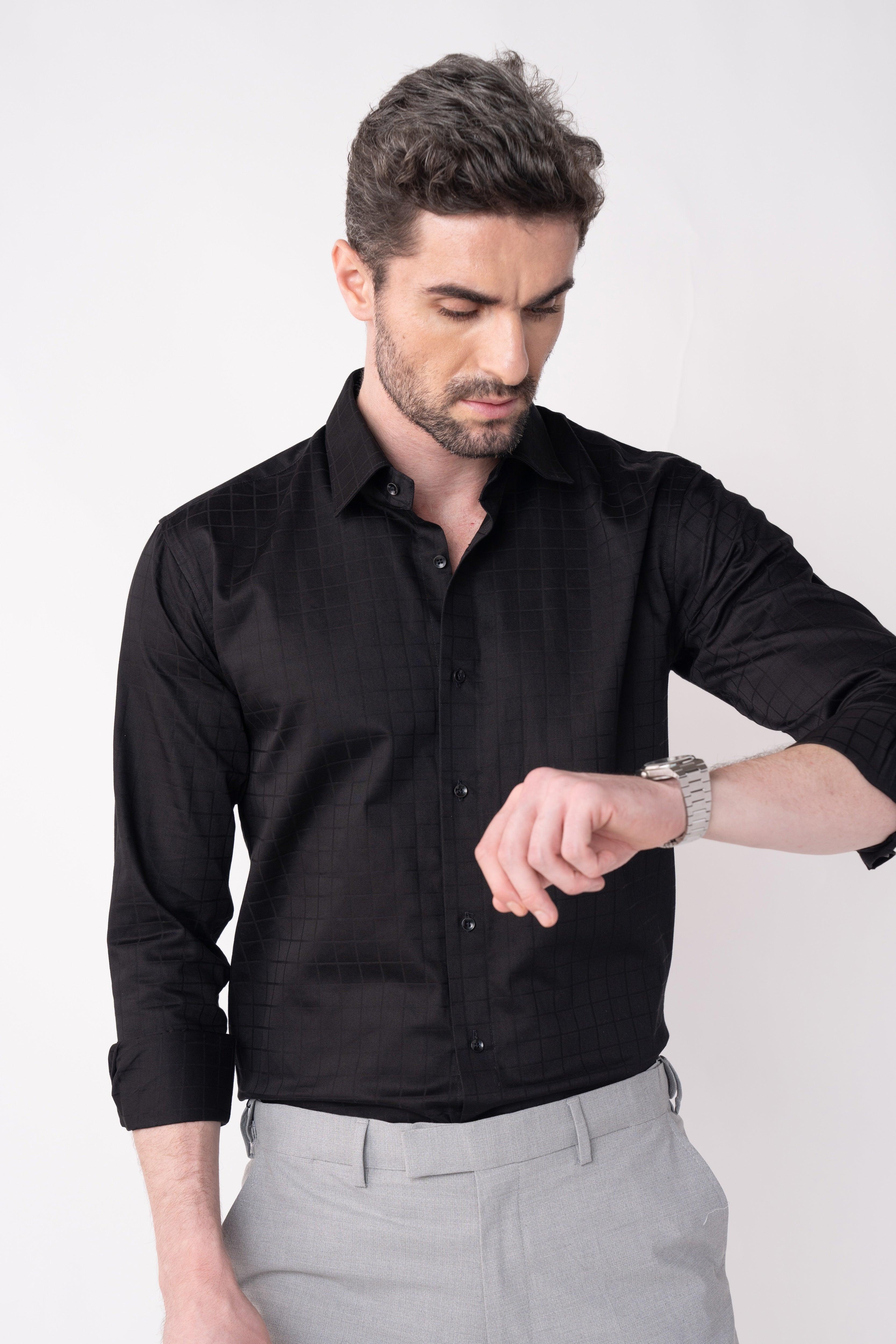 CheckMate Giza Satin Jet Black Shirt