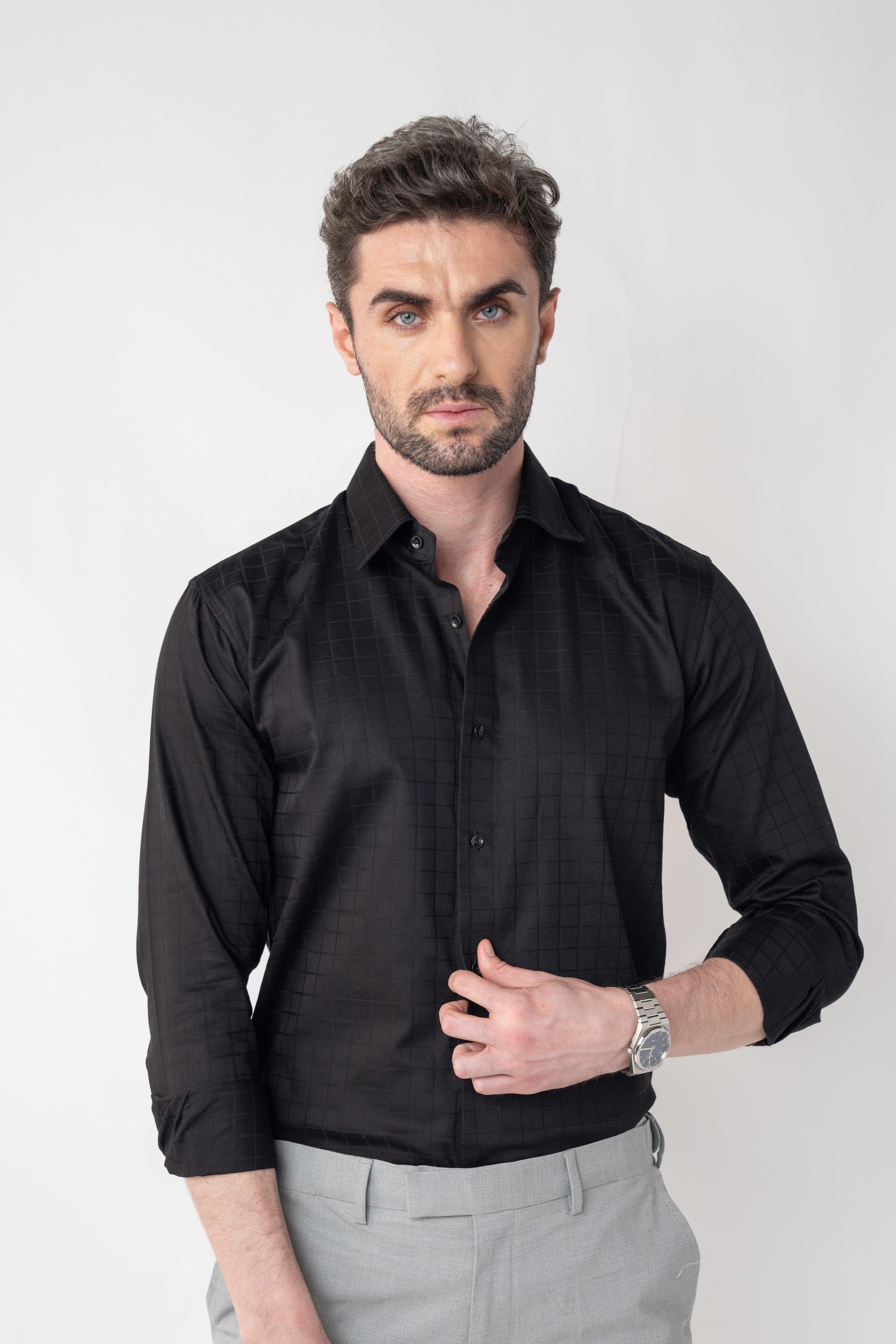 CheckMate Giza Satin Jet Black Shirt