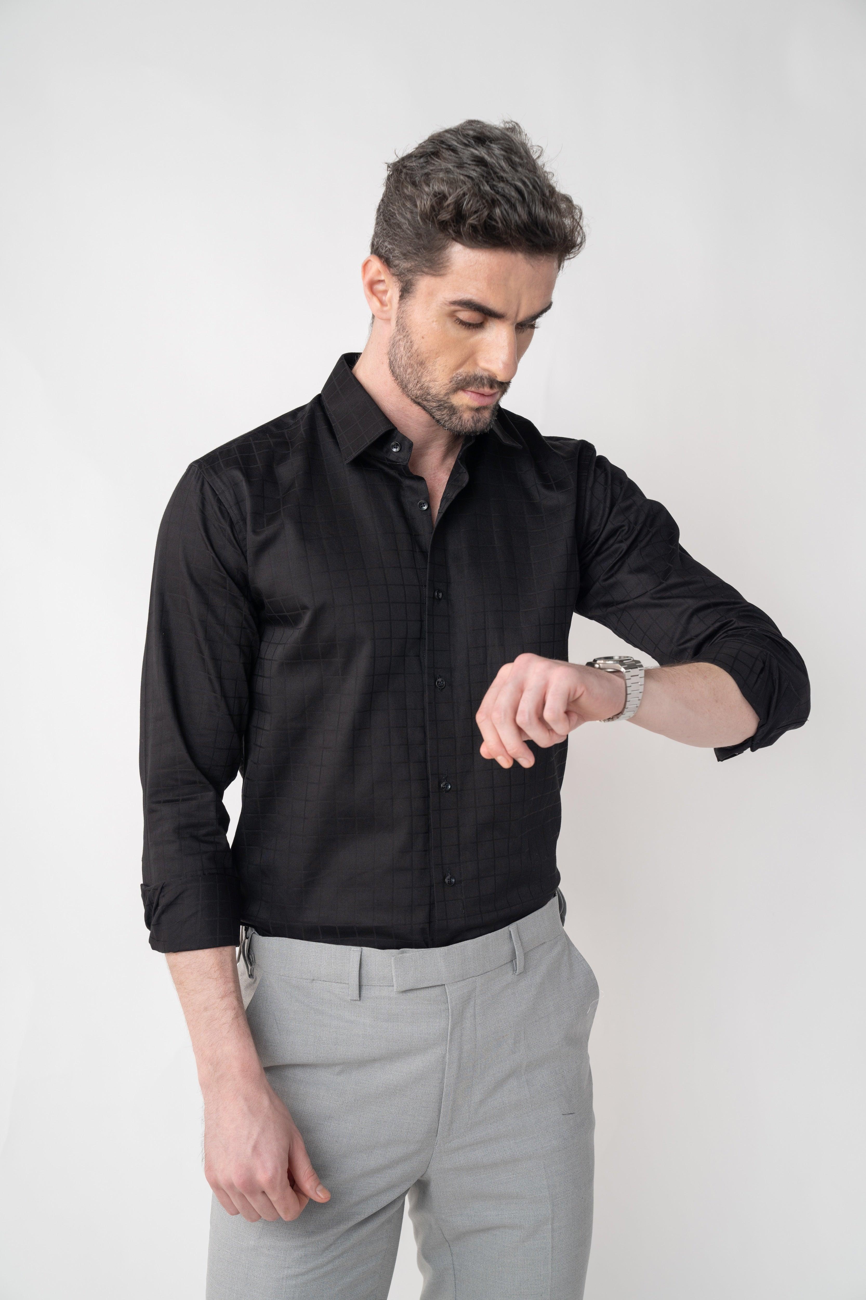 CheckMate Giza Satin Jet Black Shirt