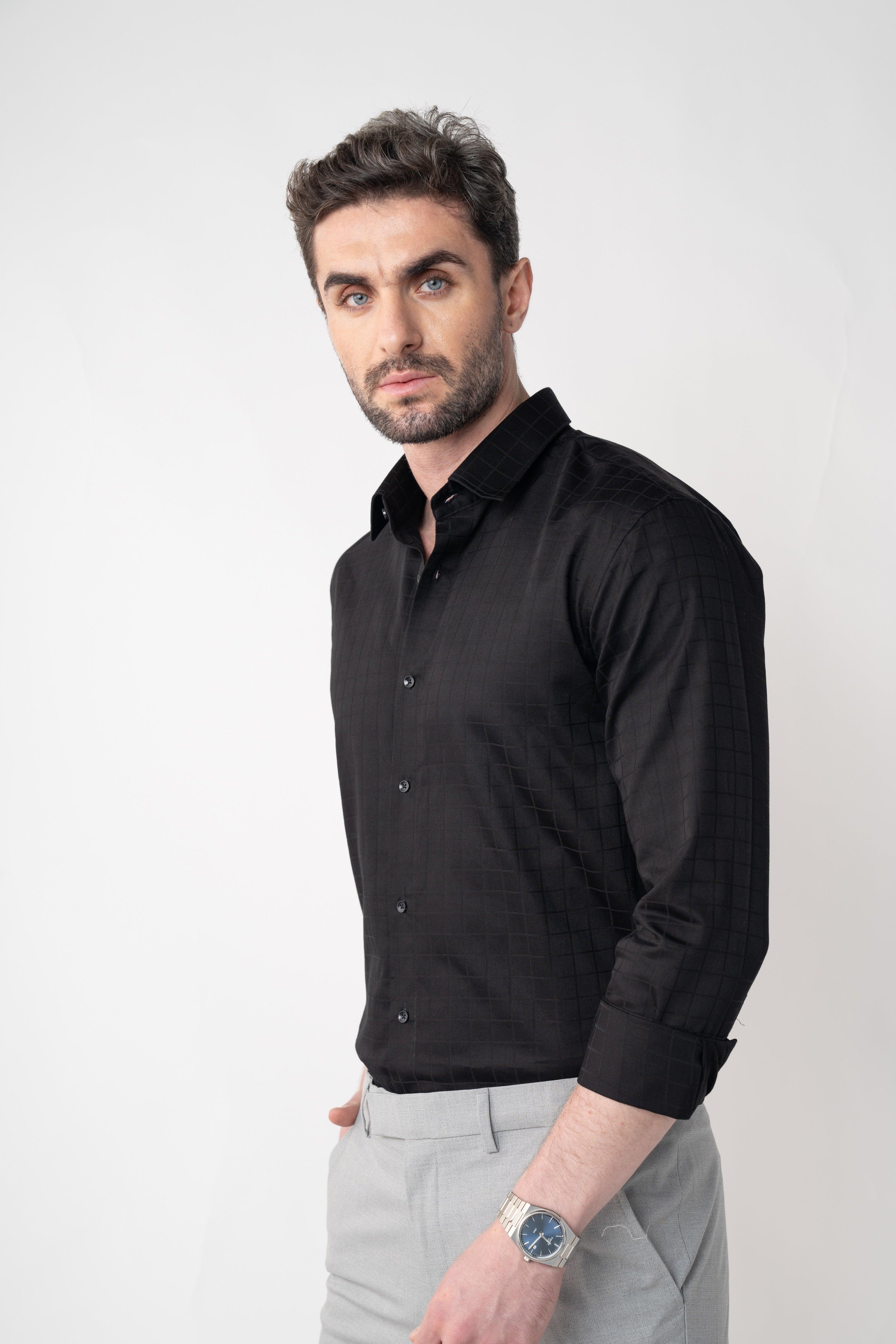 CheckMate Giza Satin Jet Black Shirt