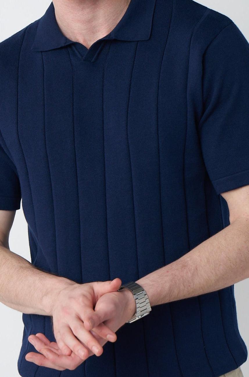 Johnny Collar Knit Polo in Navy Blue