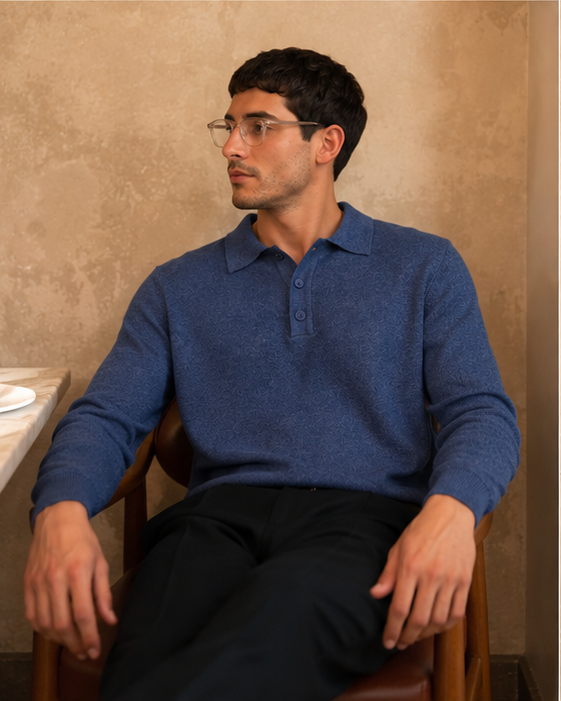 The Heirloom Mélange Knit Polo in Admiral Blue