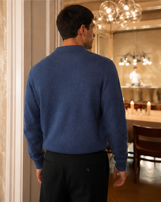 The Heirloom Mélange Knit Polo in Admiral Blue