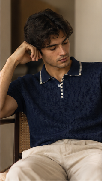 Monaco Club Navy Open-Knit Polo